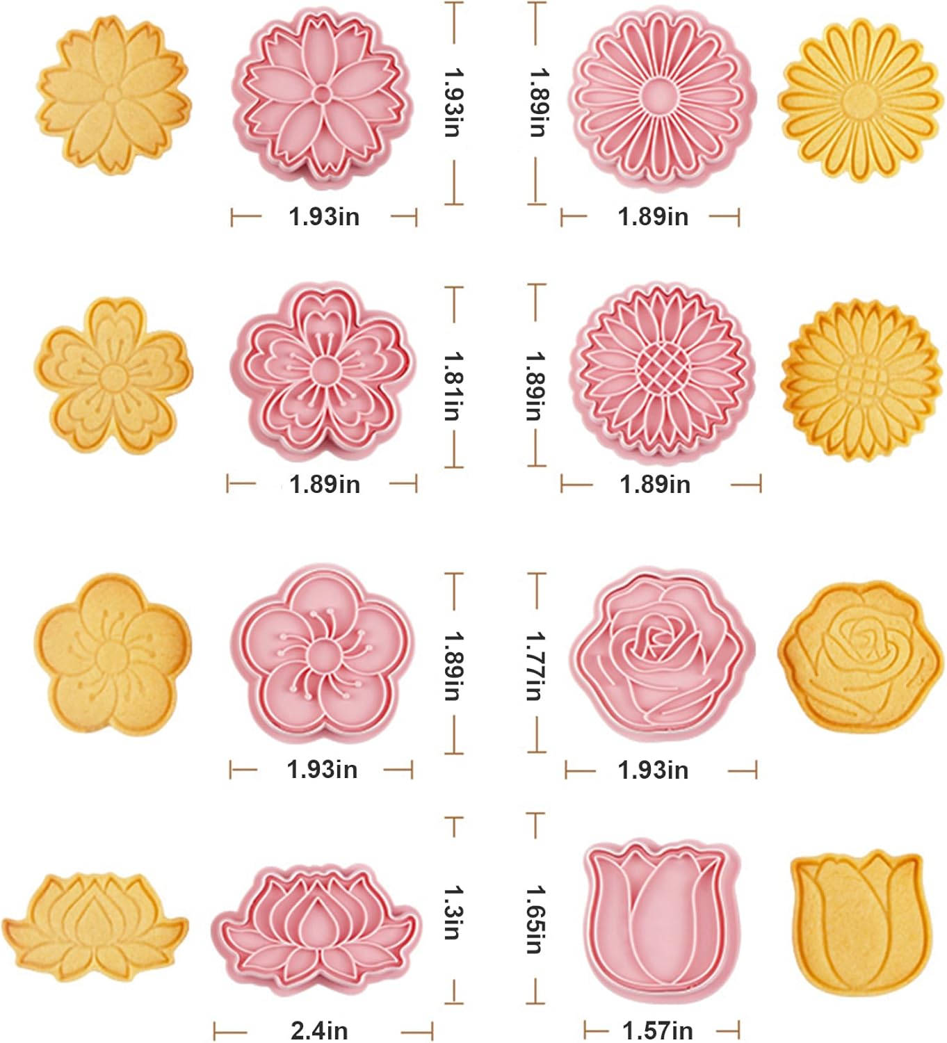 8 Pcs Flower Cookie Cutters Set Baking Molds 3D Flower Press type Cookie Cutter for Baking, Fondant, Cheese, and Pastries