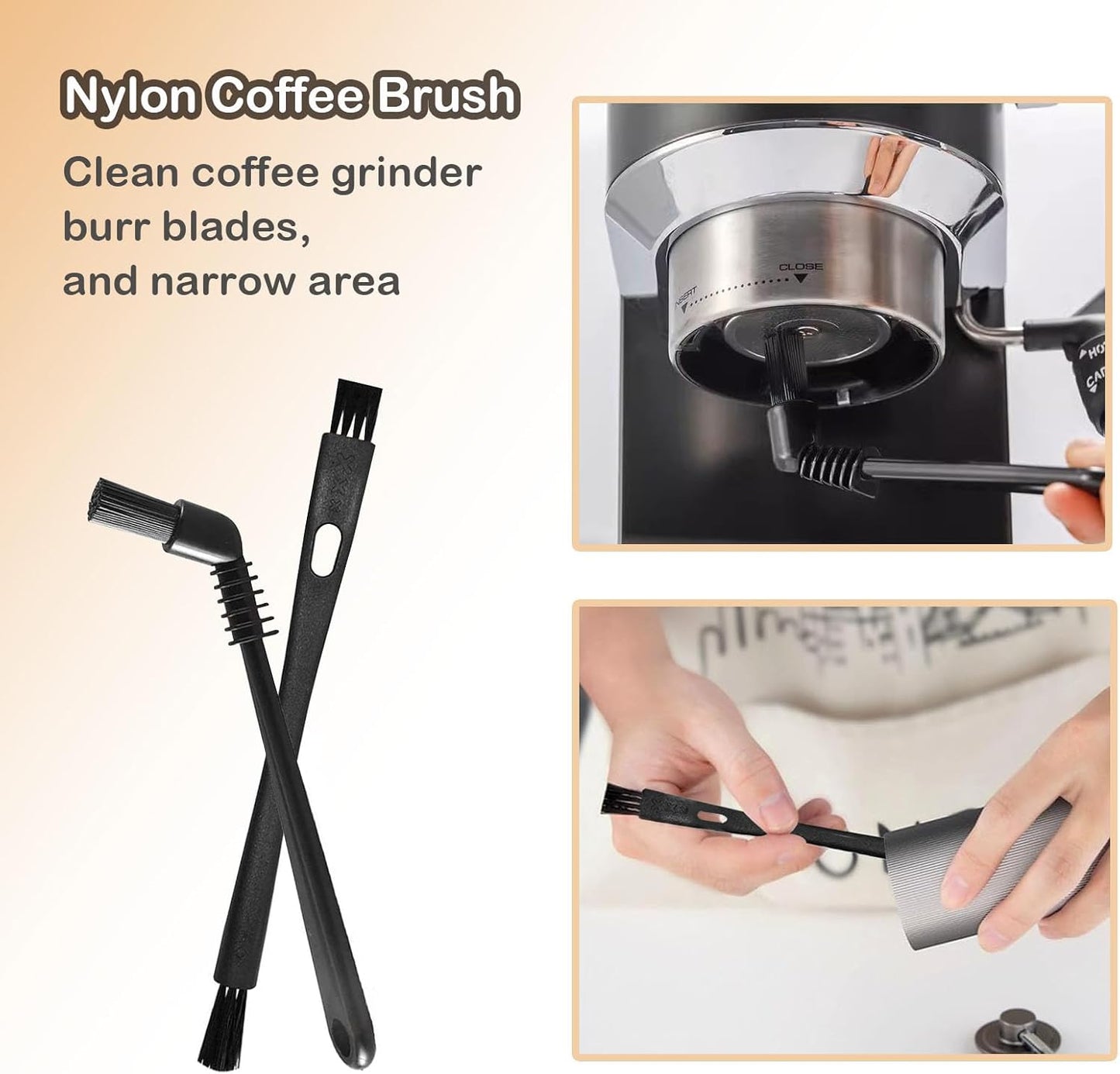 6 Pieces Coffee Brush Set Wooden Cleaning Brush Cleaning Towel and Nylon Espresso Brush for Coffee Machine Group Head, SMALL, Brown, ARE678