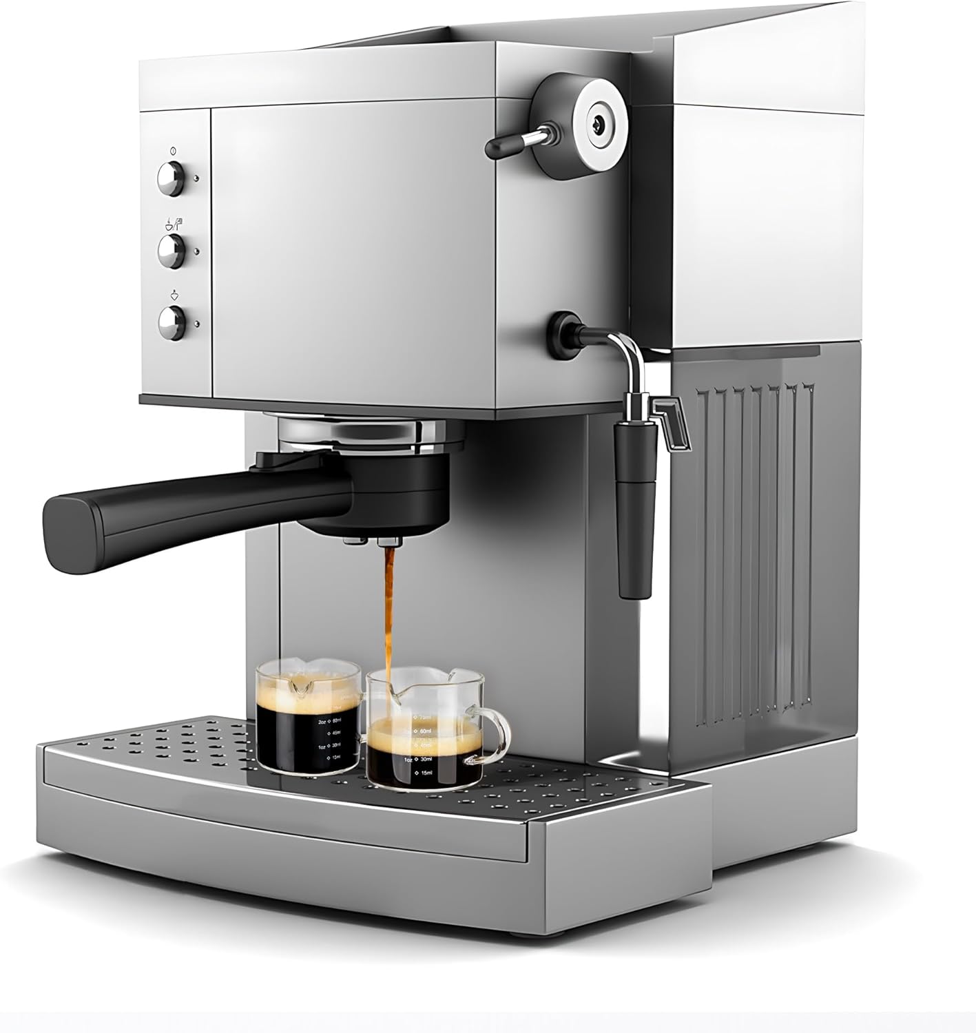 Espresso Double Spouts Glass Coffe Cup with Handle - 75ML/2.5OZ, Clear, Scale Measurement - Espresso Shot Glasses Cup(2PCS) (with Scale)