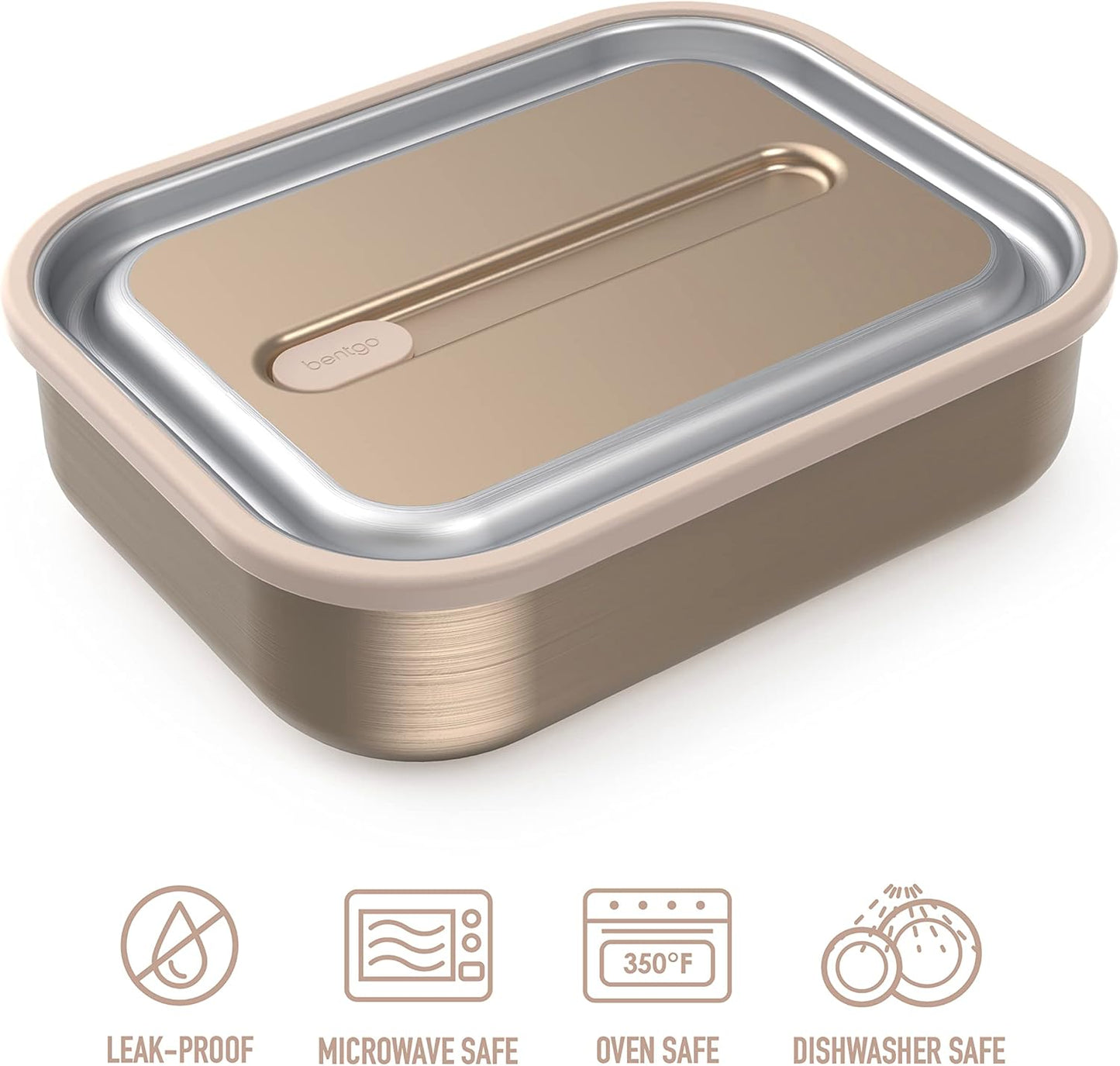 Bentgo MicroSteel Leak-Proof Lunch Box - Microwave-Safe, Oven-Safe, Bento-Style Container with Removable Divider, Airtight Lid, Sustainable Design, Odor & Stain Resistant (Gold)