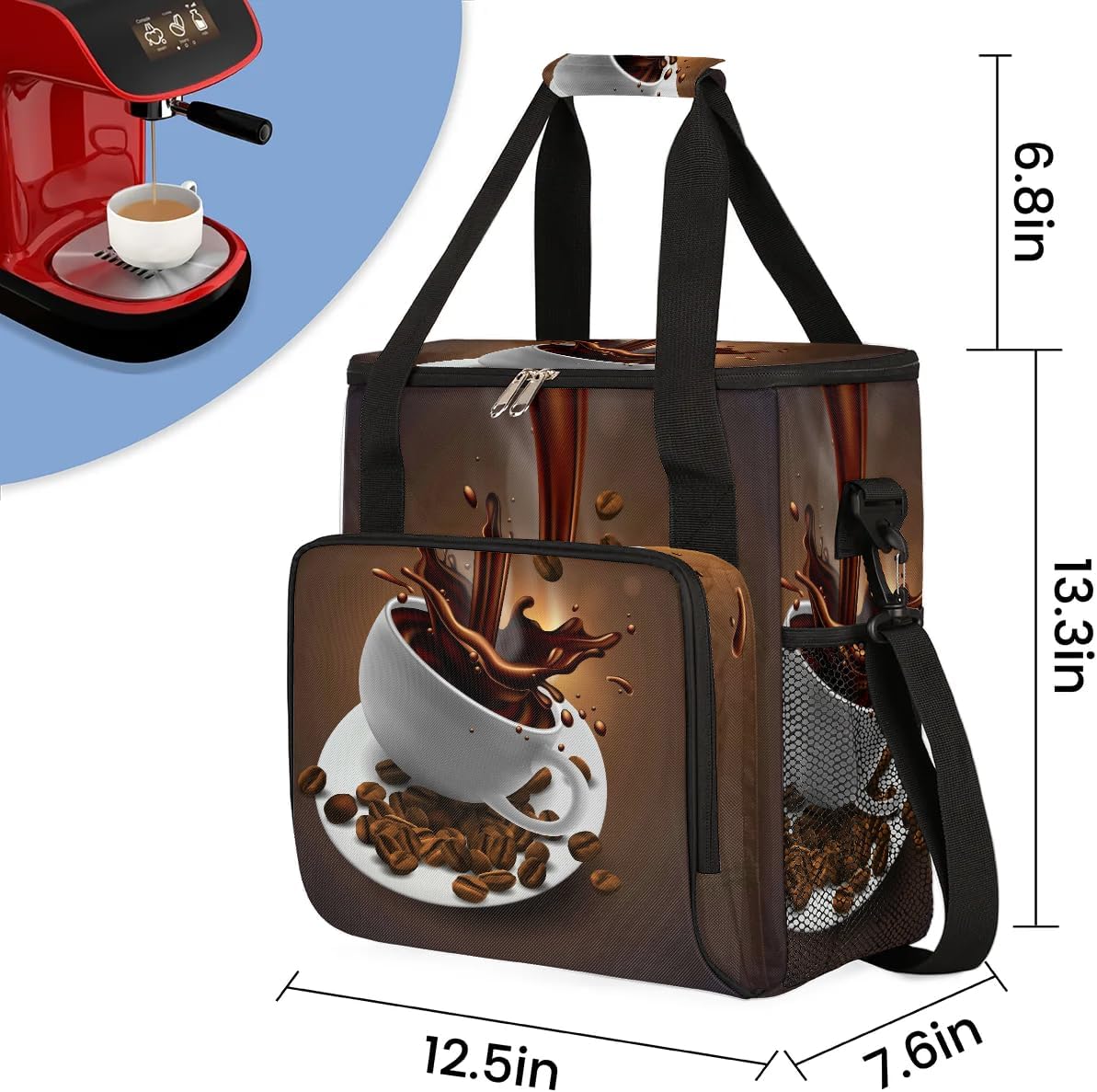Coffee Beans Cup Coffee Maker Carring Bag Travel Carrying Storage Tote Bag Compatible with Keurig K-Mini or K-Mini Plus Portable Single Serve Coffee Brewer Case with Pockets for K-cup Pods