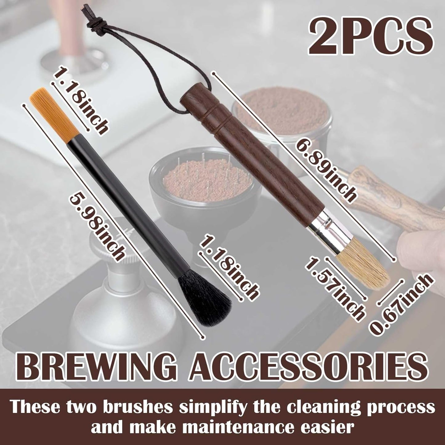 2PCS Coffee Brush Grinder Cleaner, Espresso Cleaning Barista Brush Used on Group Heads Shower Screen Portafilter Scoop Tamper