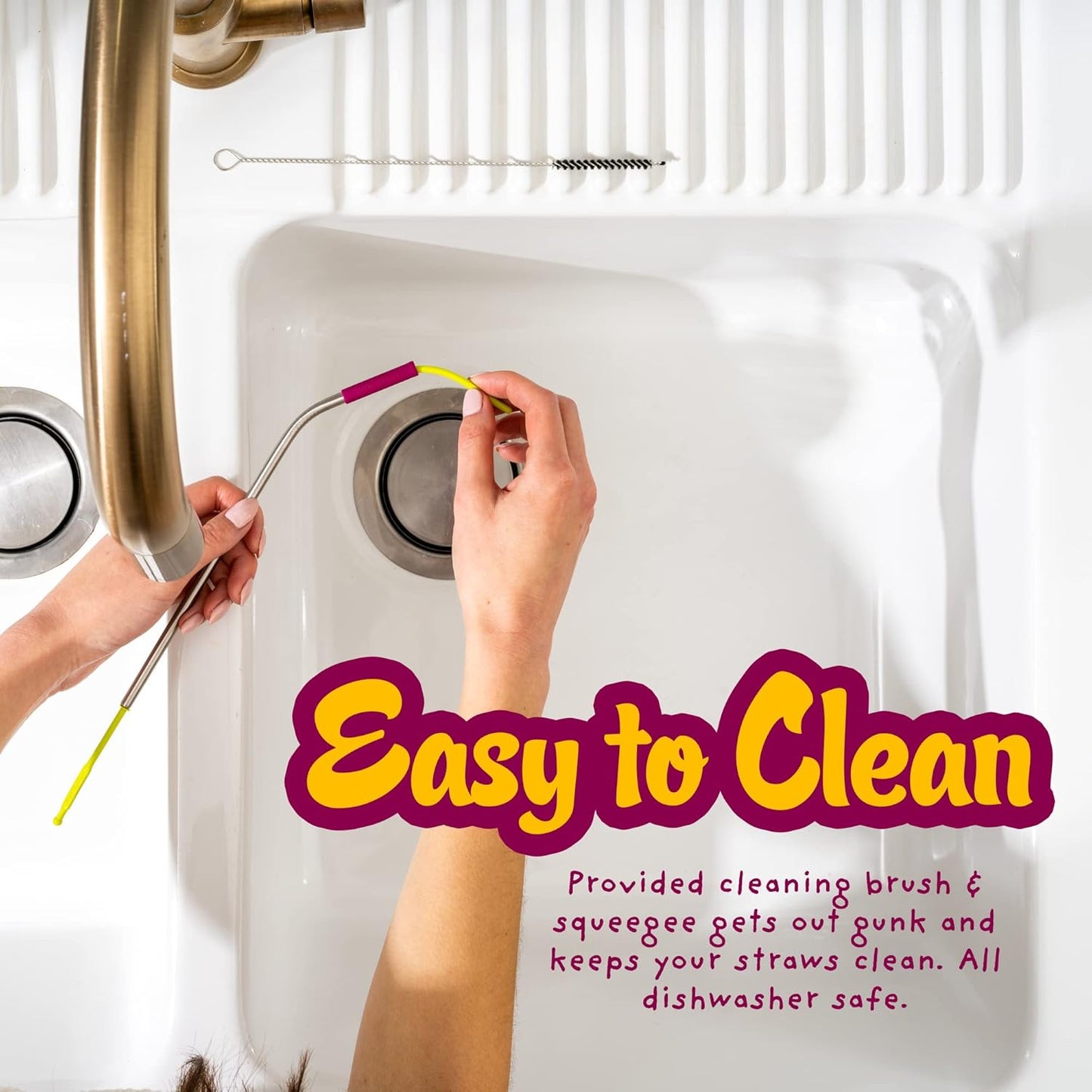 Premium Reusable Stainless Steel Drinking Straws With Silicone Tips + Patented Straw Cleaners and Carrying Case - 9” Long Metal With Curved Bend for 20/30/32oz Tumblers