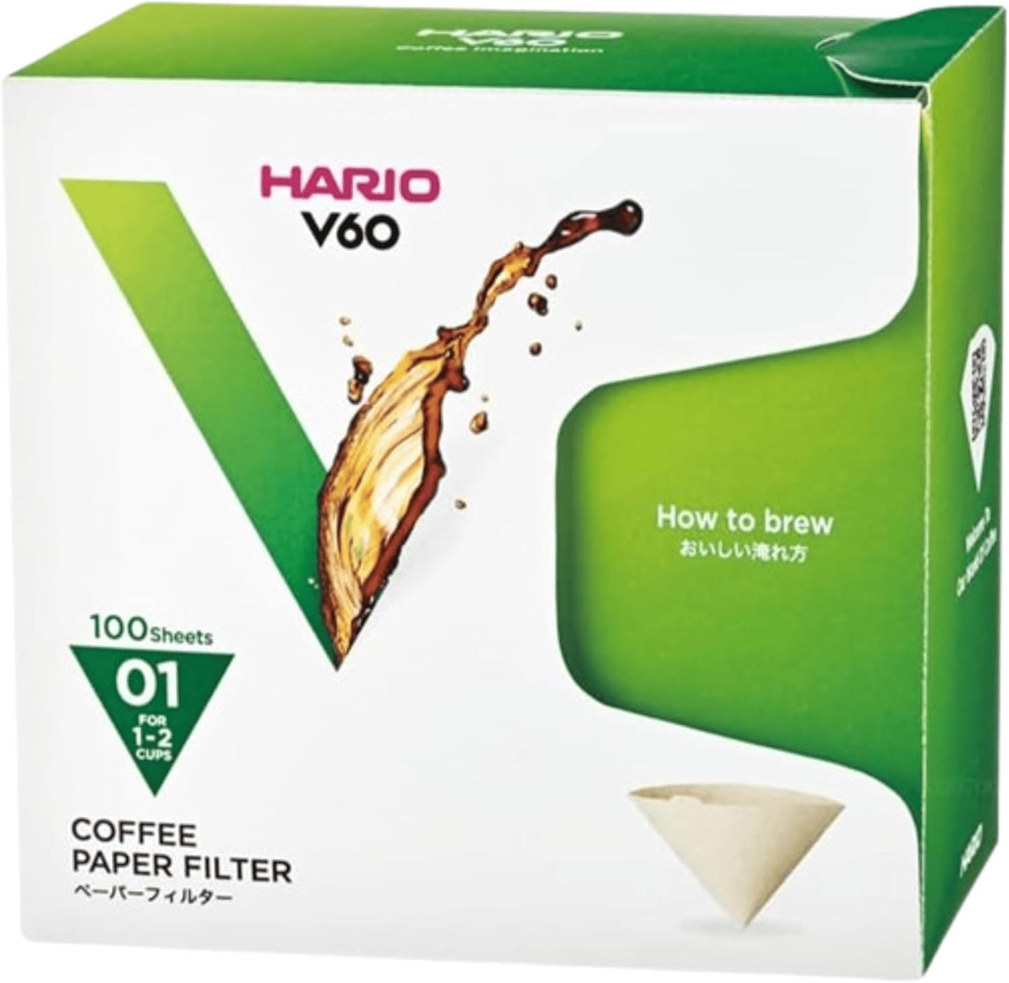 Hario V60 Paper Coffee Filter, Size 01, Natural, 100ct Box