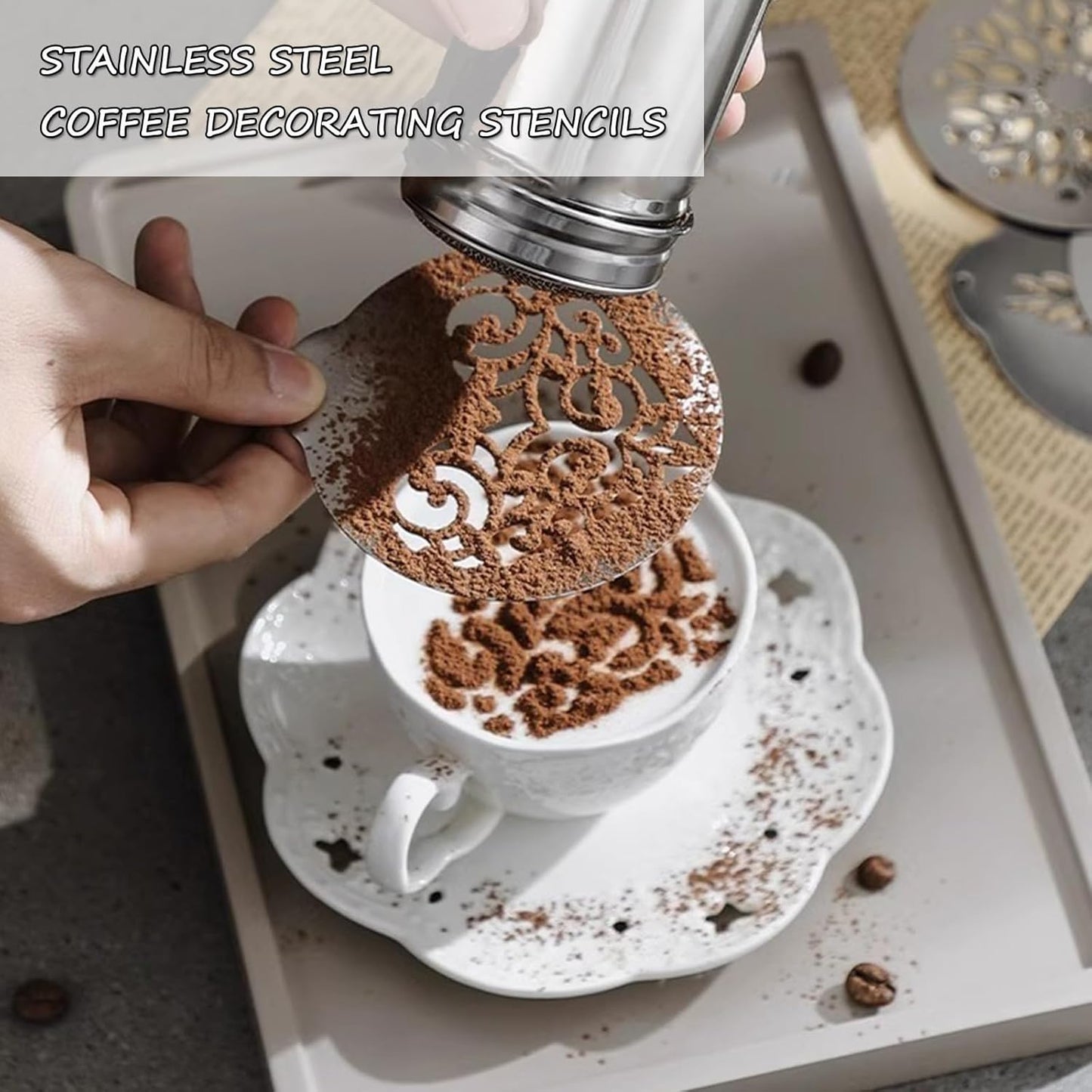 Stainless Steel Coffee Decorating Stencils Foam Barista Templates Decorative Latte Art Stencils Metal Foam Latte Art Templates for DIY Coffee Decor Coffee Making Accessories