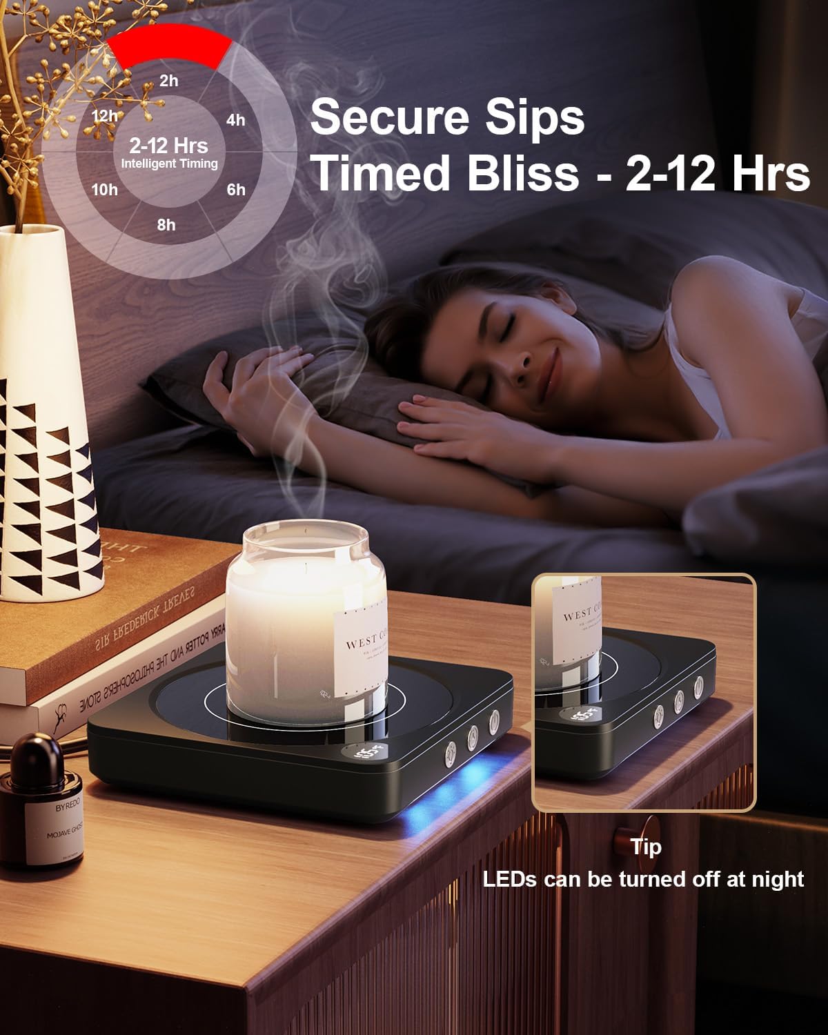 Mug Warmer - 36W Coffee Mug Warmer for Desk with Temperature Display, 2-12Hrs Auto Shut Off, Smart Candle Warmer - Ideal Coffee Gifts Accessories Keep Beverages Coffee Warmer (Black)