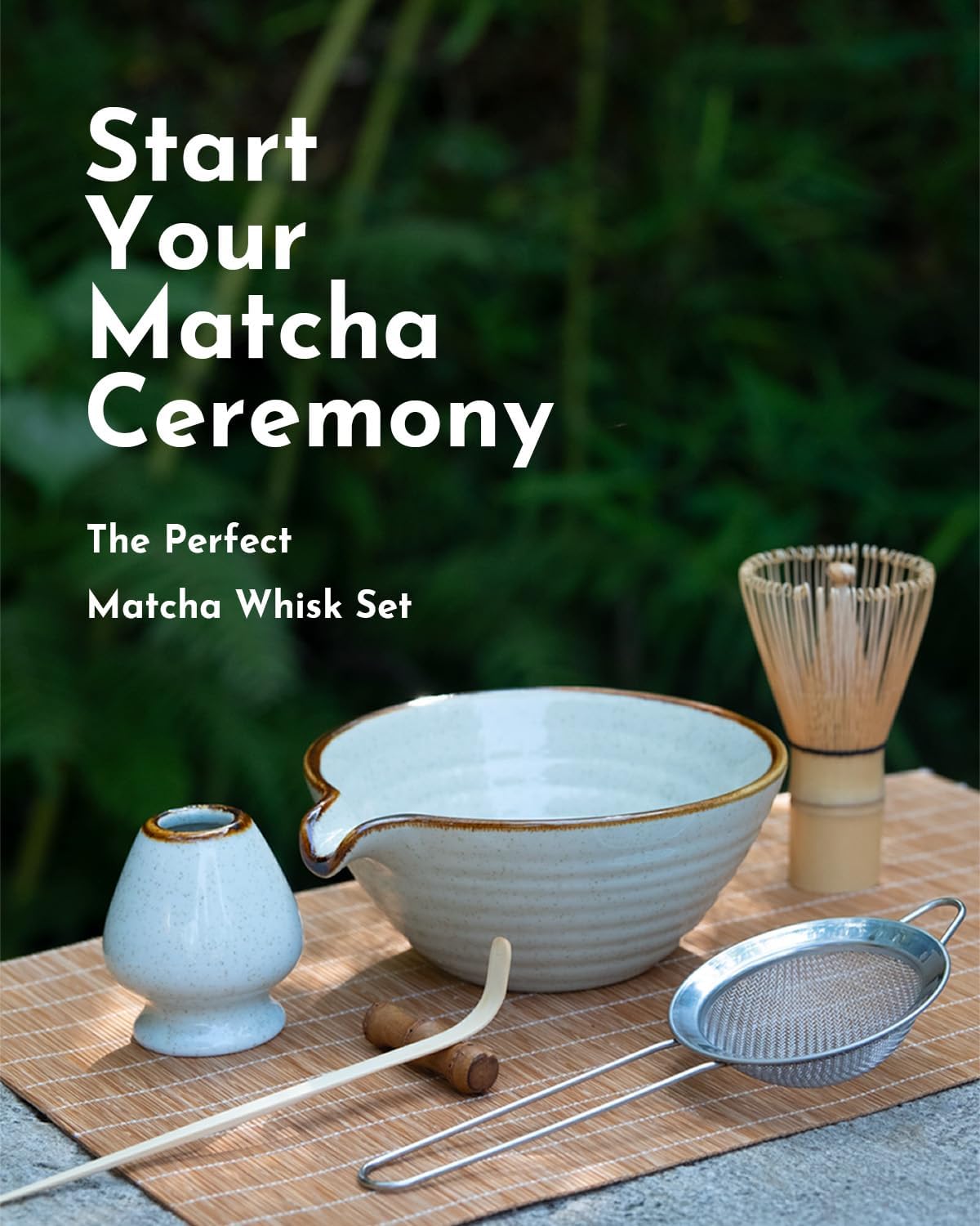 Matcha Whisk Set,Matcha Set,Matcha Kit,Matcha Bowl with Spout,Scoop,Sifter,Bamboo Whisk,Chasen Holder,Unique Gifts for Women Grifend,Gifts for Christmas, Birthday,Halloween