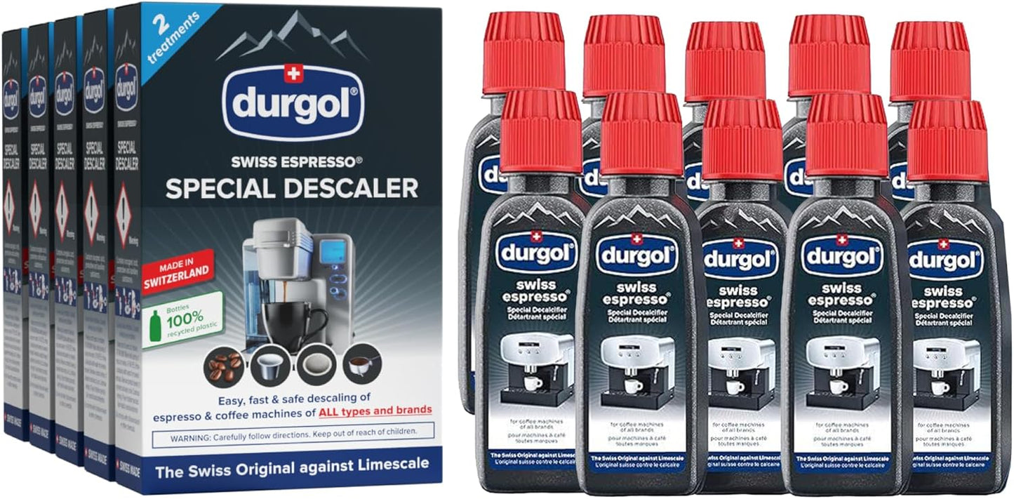 Durgol Swiss Espresso, Descaler and Decalcifier for All Brands of Espresso Machines and CoffeeMakers, 4.2 Fluid Ounces (Pack of 10)