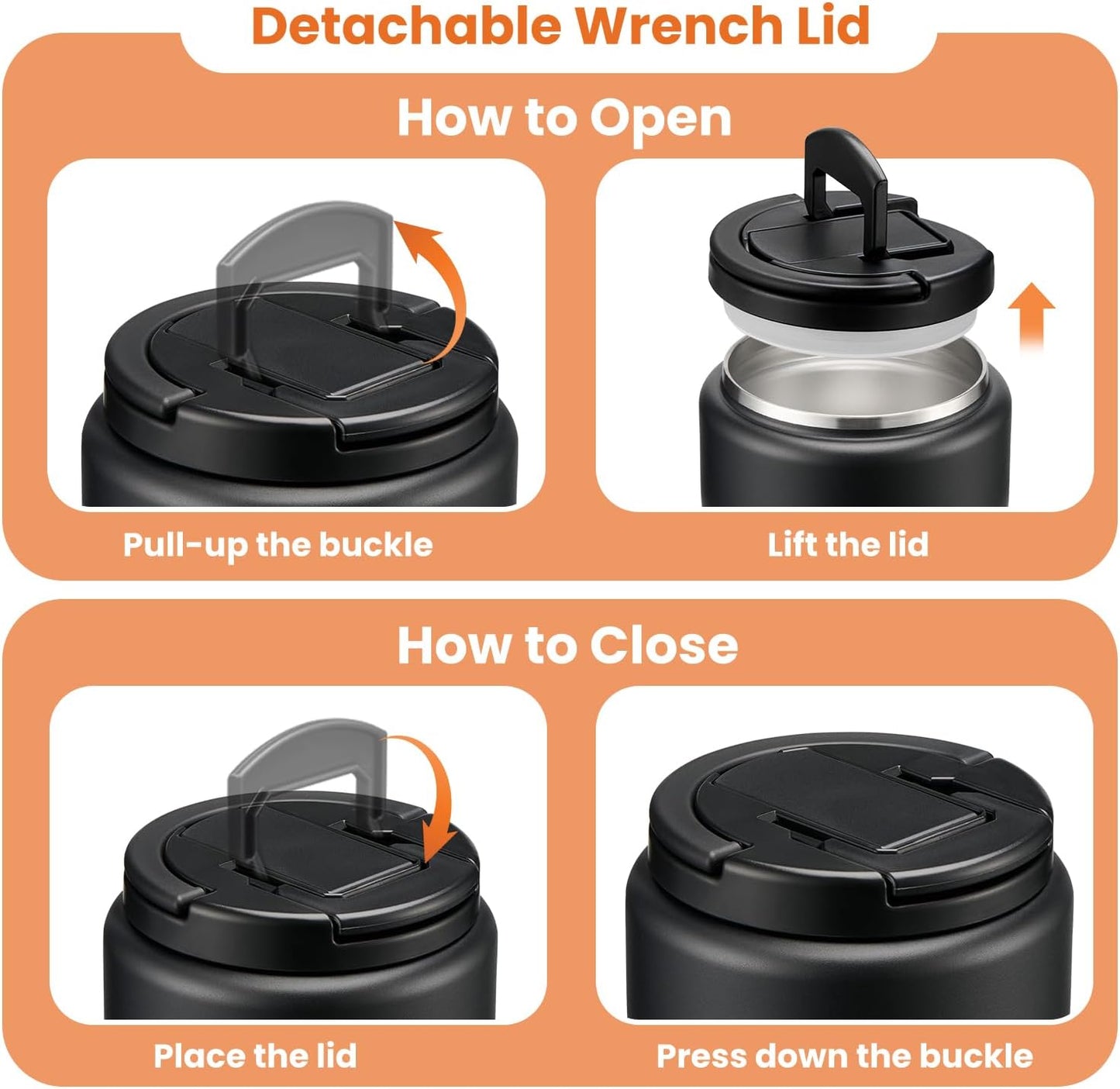 Soup Thermo for Hot Food Kids 13.5oz Lunch Containers with Buckle Lid Wide Mouth Hot Food Jar Vacuum Insulated Stainless Steel Bento Box Leakproof with Spoon(Black)