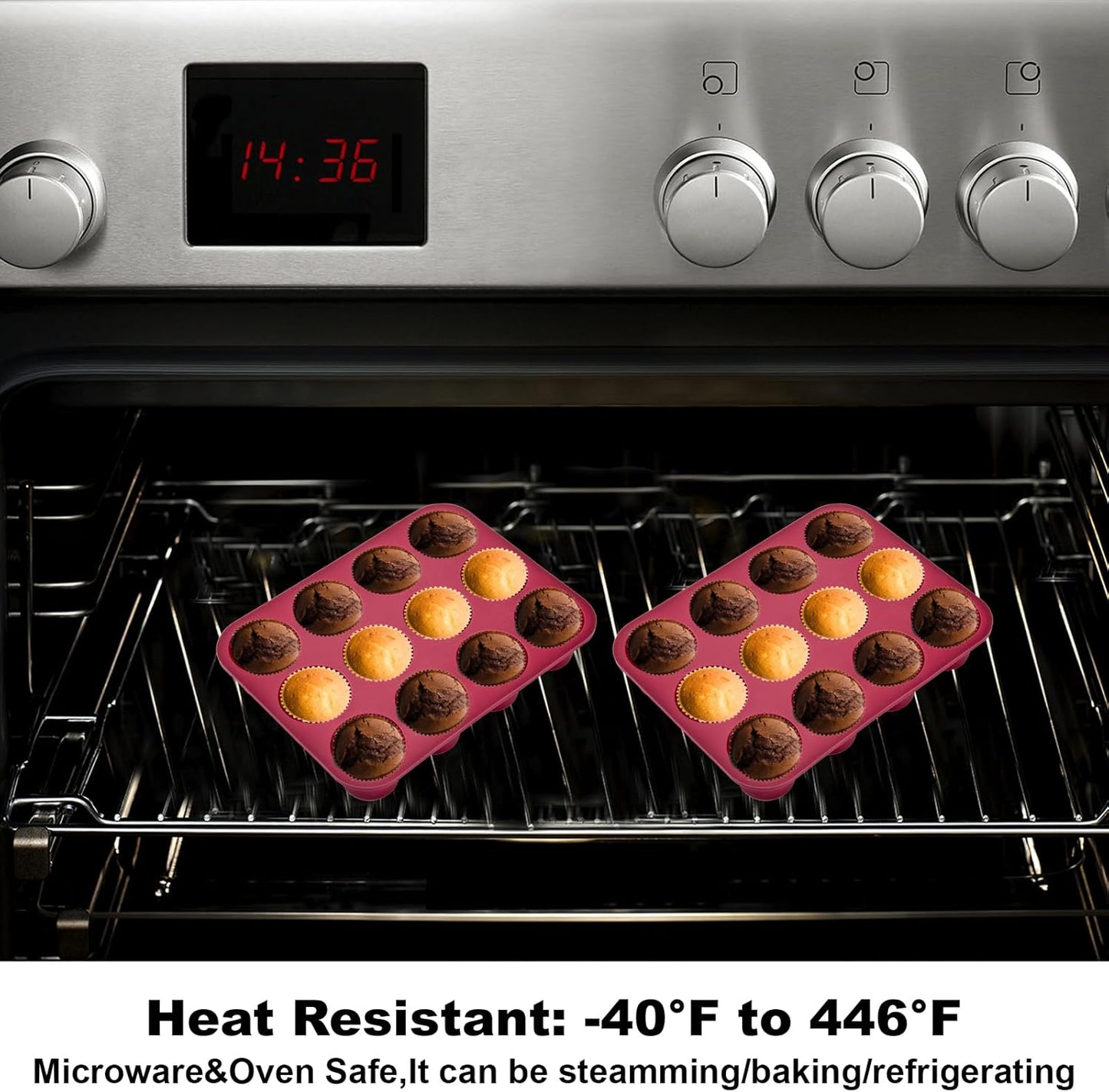 Nalchios Silicone Muffin Pan 12 Cups Deep Jumno, Chocolate Molds Silicone, Nonstick BPA Free Silicone Baking Molds, Dishwasher & Microwave Safe Muffin Tin, Easy To Use and Clean Candy Molds