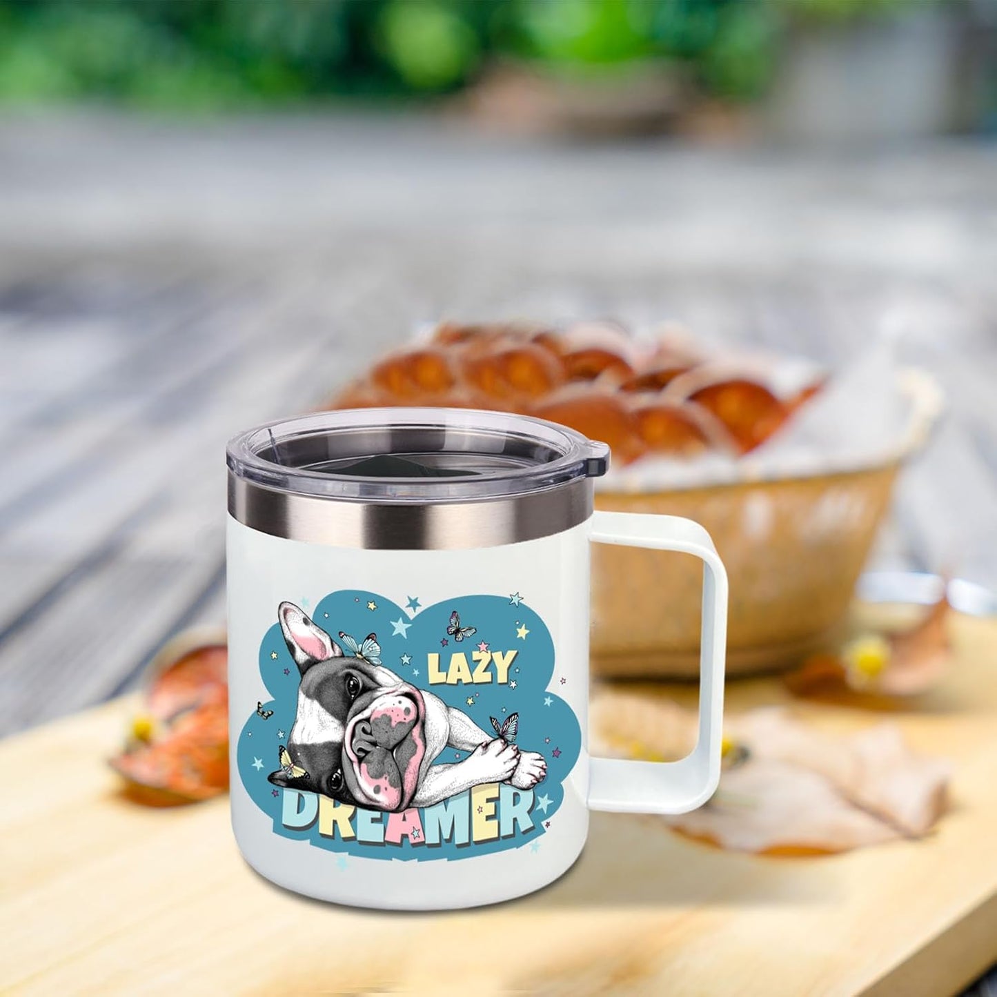 Volhoply 14oz sublimation Insulated Stainless Steel Coffee Mug with Leakproof Lid,Double Wall Vacuum Travel Cup with Handle,Reusable Metal Cups Tumbler,Camping Mugs Keep Hot/Cold(Sublimation,1 Set)