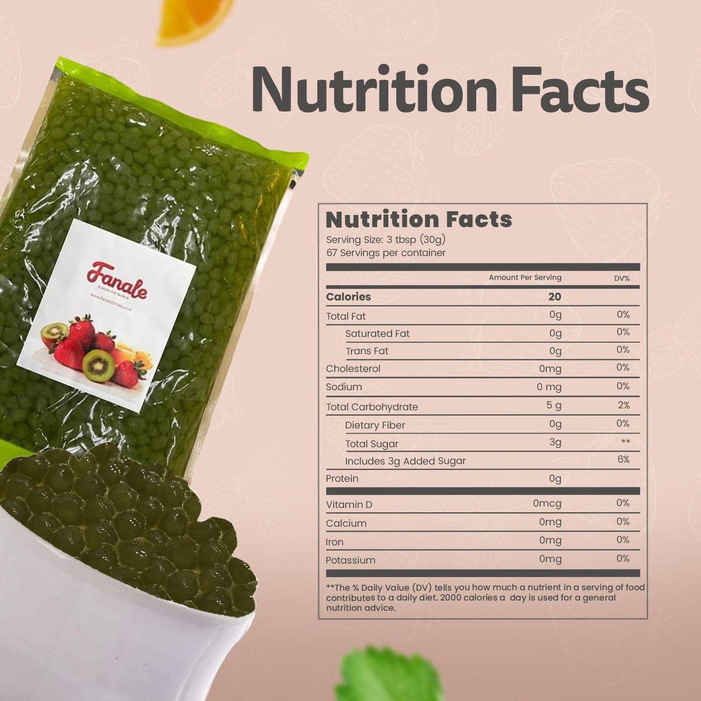 Fanale Matcha Agar Agar Boba, Matcha Jelly Ball, Ready to Serve, Soft Chew Texture, Instant Boba Pearls for Bubble Tea, Frozen Yogurt, Shaved Ice & Dessert’s Topping (4.4 lbs/bag, 6 bags/case)