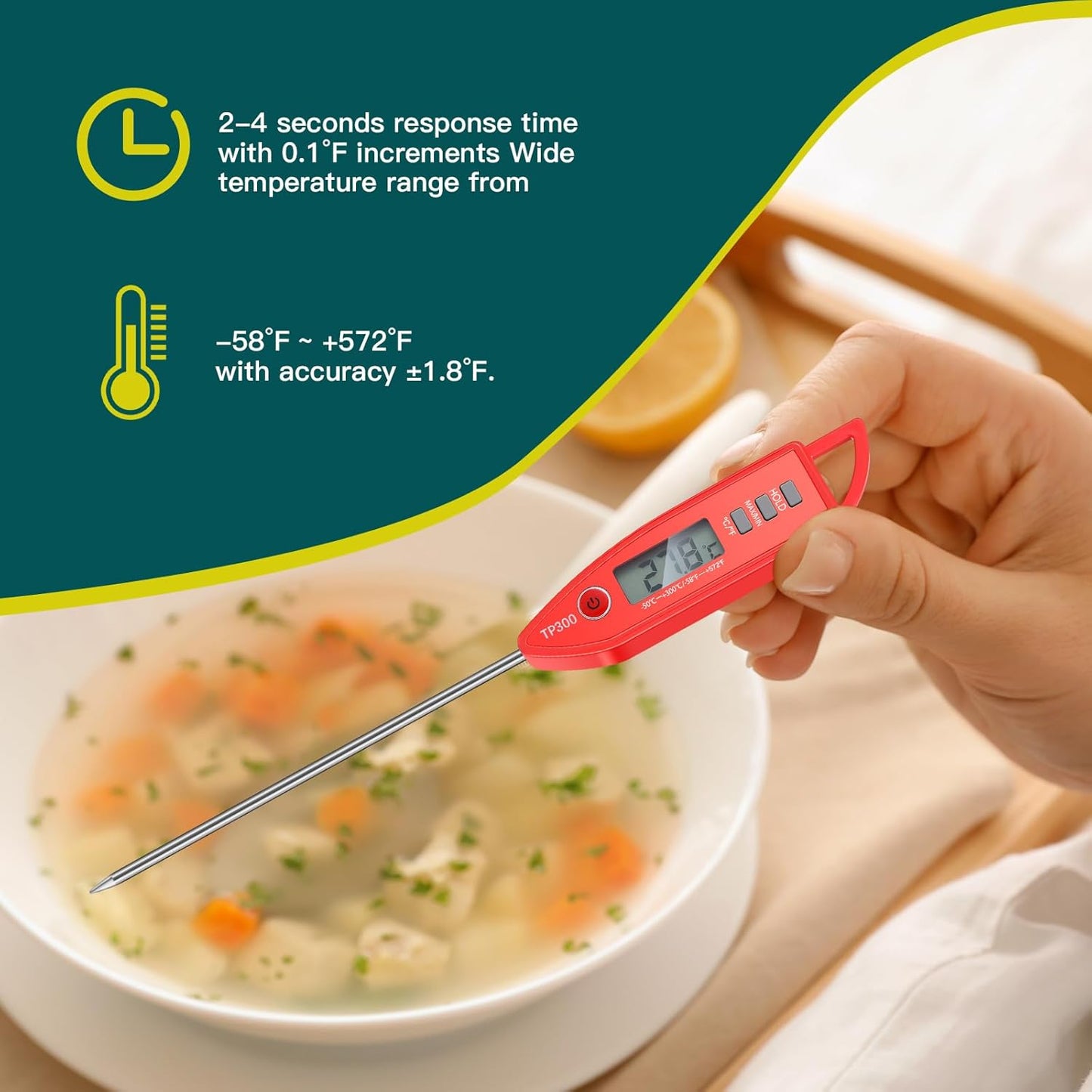 10 Set Waterproof Food Thermometer for Water, Liquid, Candle and Cooking Digital Meat Thermometer with Long Probe Instant Read for Kitchen BBQ Grill Candy (Red)