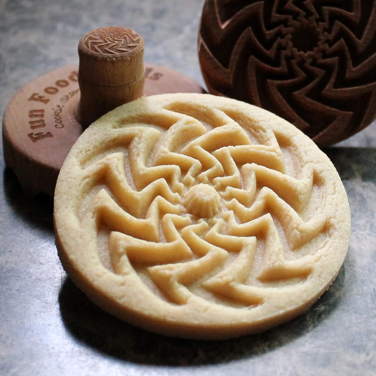 Wood Cookie Stamp, 2.5 Inch (Zigzag Spiral Sun CS-058)