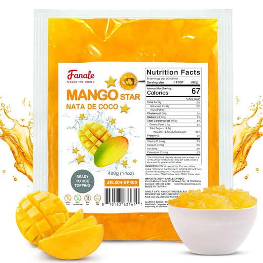 Fanale Coconut Jelly Topping nata de coco for Bubble Tea | Mango Star Jelly Topping for Boba Tea, Smoothies, Slushes, Desserts 400g(Pack Of 1)