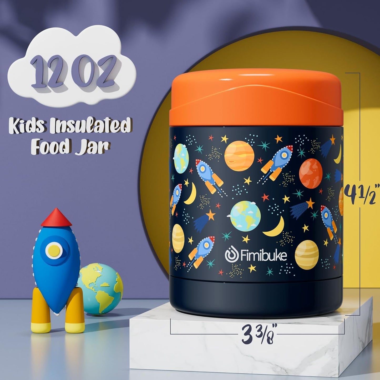 Fimibuke Insulated Kids Food Jar, 12 OZ Bpa Free Wide Mouth Stainless Steel Vacuum Thermos for Hot Cold Food for School Travel Leakproof Toddler Boy Girl Lunch Container Snack Cup for Fruits Veg Soup