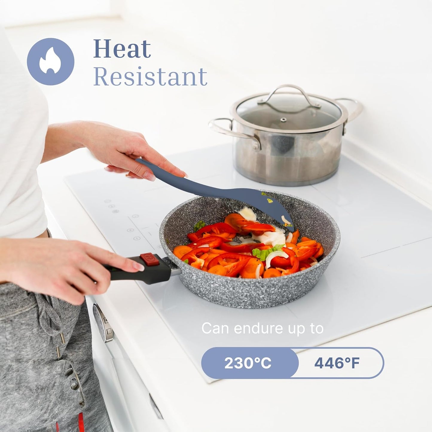 Silicone Utensils 3-Piece Set – Rubber Spatula, Slotted Turner, and Rice Paddle – Complete Heat-Resistant Set for Non-Stick Cookware – Kitchen Tools and Accessories for Cooking & Baking – Blue