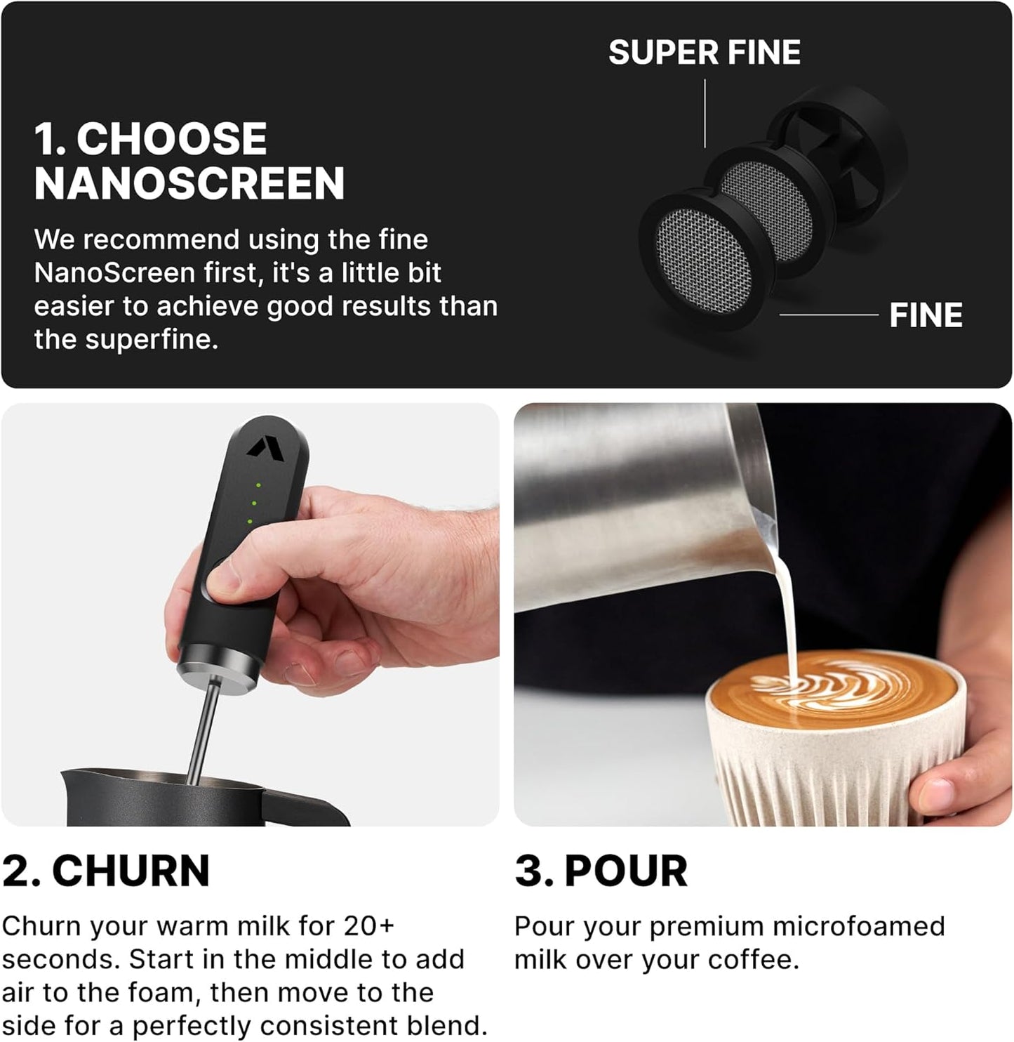 Subminimal Performance Milk Foamer - NanoFoamer Lithium Handheld Frother - Rechargeable, Dual-Speed - Microfoamed Milk in 30 Seconds, Barista-Style Coffee Drinks at Home - White Special Edition