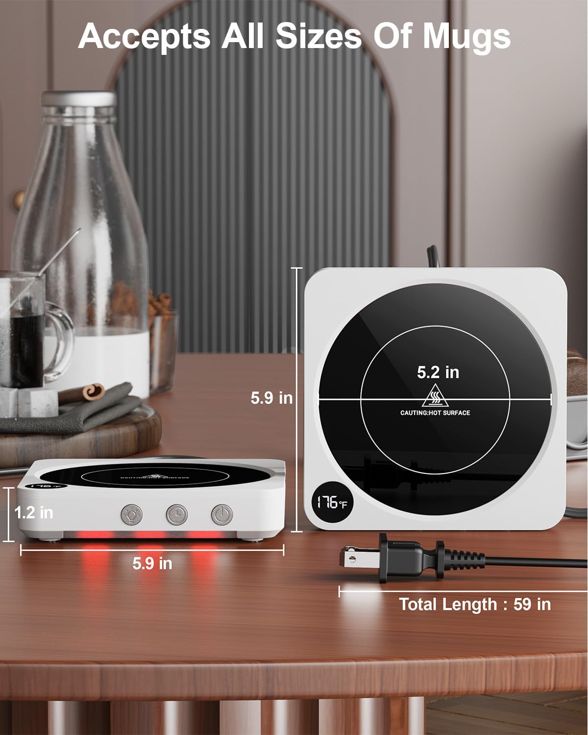 Mug Warmer - 36W Coffee Mug Warmer for Desk with Temperature Display, 2-12Hrs Auto Shut Off, Smart Candle Warmer - Ideal Coffee Gifts Accessories Keep Beverages Coffee Warmer (White)