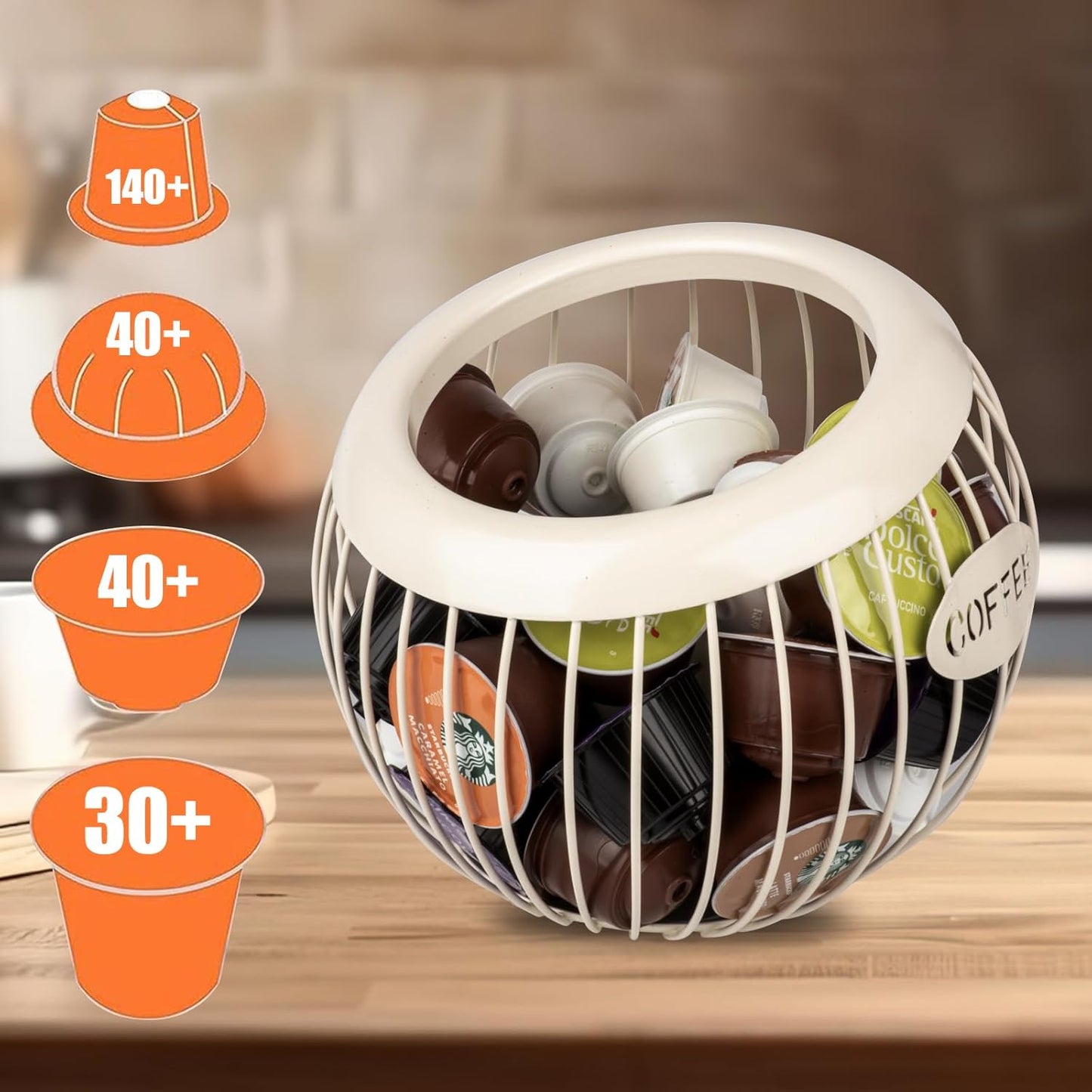 Stainless Steel Cup Coffee Basket pods holder Sturdy for Home or Office Kitchen Counter Organizer Espresso Capsule (WHITE)