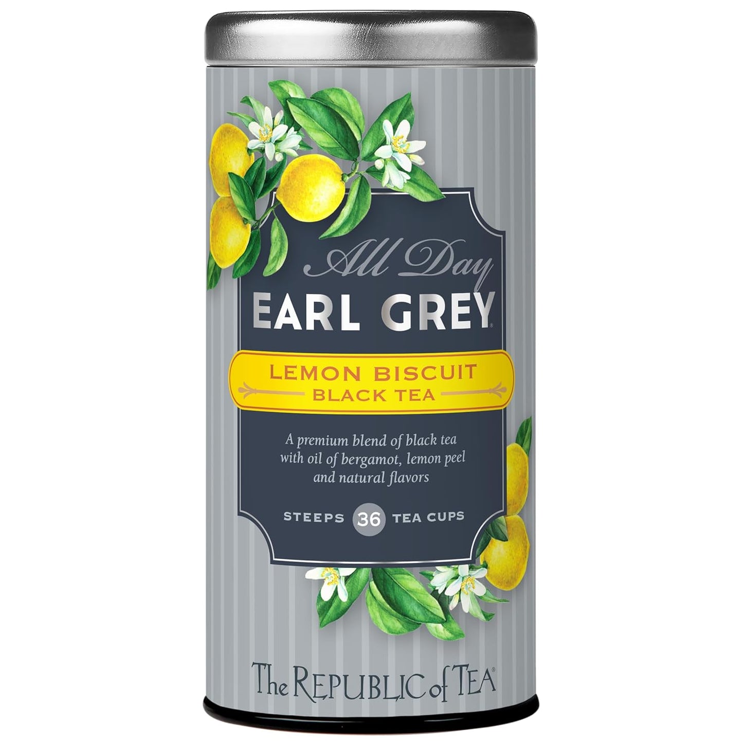 The Republic of Tea – All Day Earl Grey Lemon Biscuit Black Tea, Naturally Caffeinated, 36 Tea Bags
