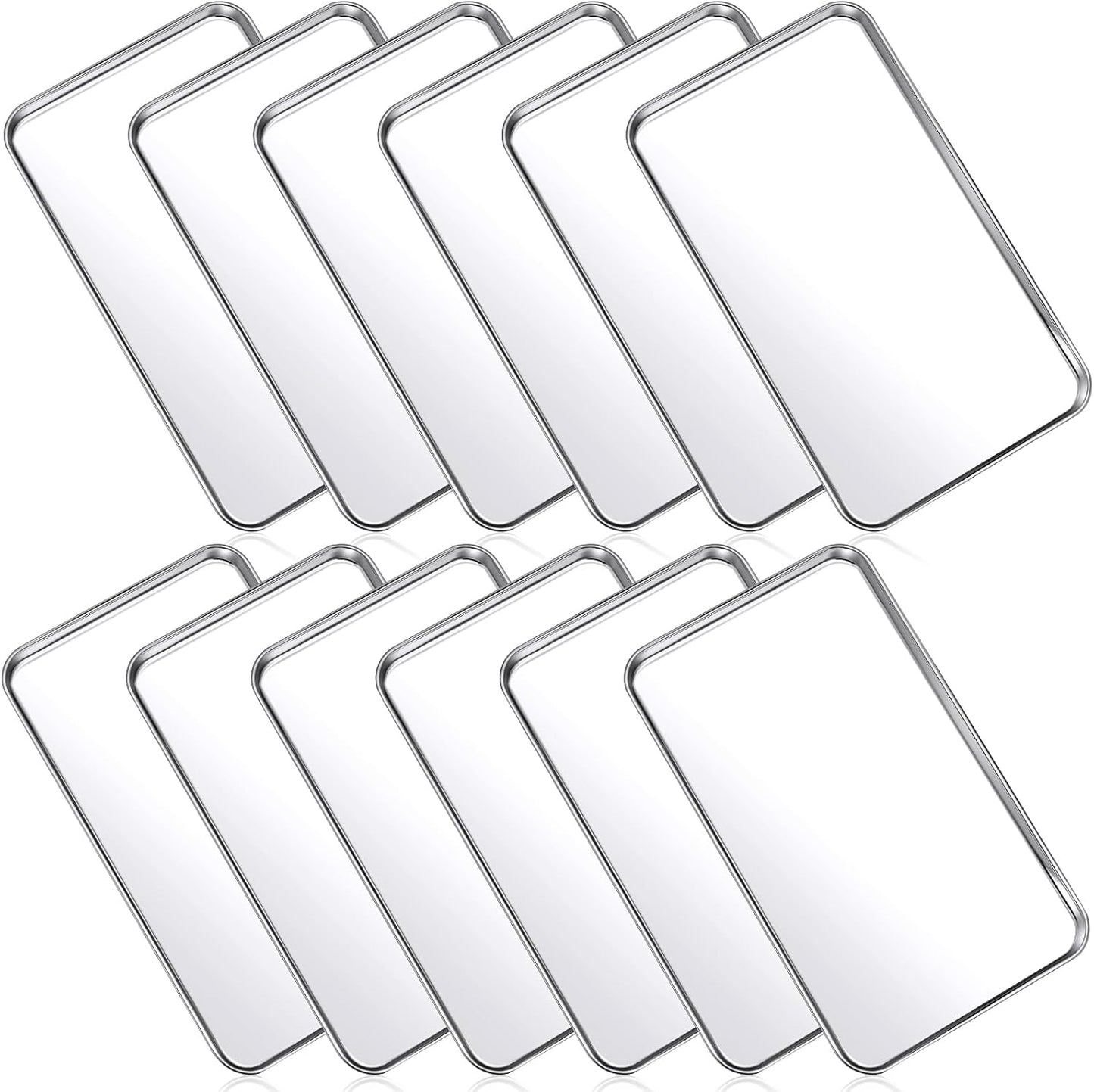 Mimorou 12 Pcs Baking Sheet Stainless Steel Cookie Small Metal Sheet Pans Professional Rectangle Oven Trays Kitchen Baking Cooking Oven and Toaster, Dishwasher Safe(10.2 x 5.9 Inch)