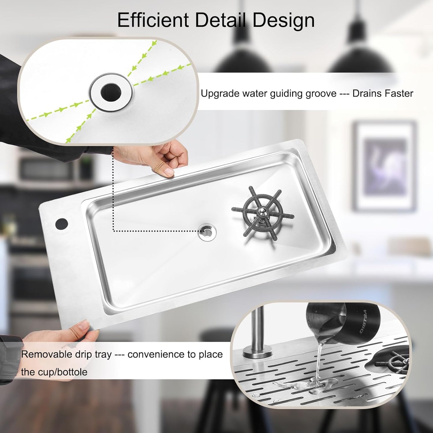 DIBTSA Pitcher Rinser, Stainless Steel Countertop Glass Rinser Cup Washer Sink with Side Spray,Drip Tray for Home Cafe Restaurant