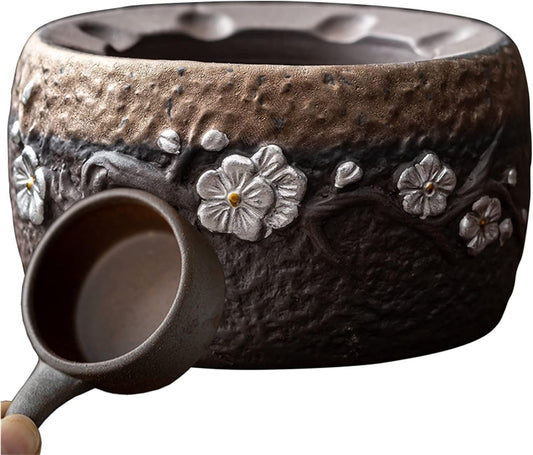 Teapot Warmer Matte Classic Retro Ceramic Universal Tea Warmer Stand Set with Candle Holder Japanese Style for Warming Tea, Coffee and Milk etc.