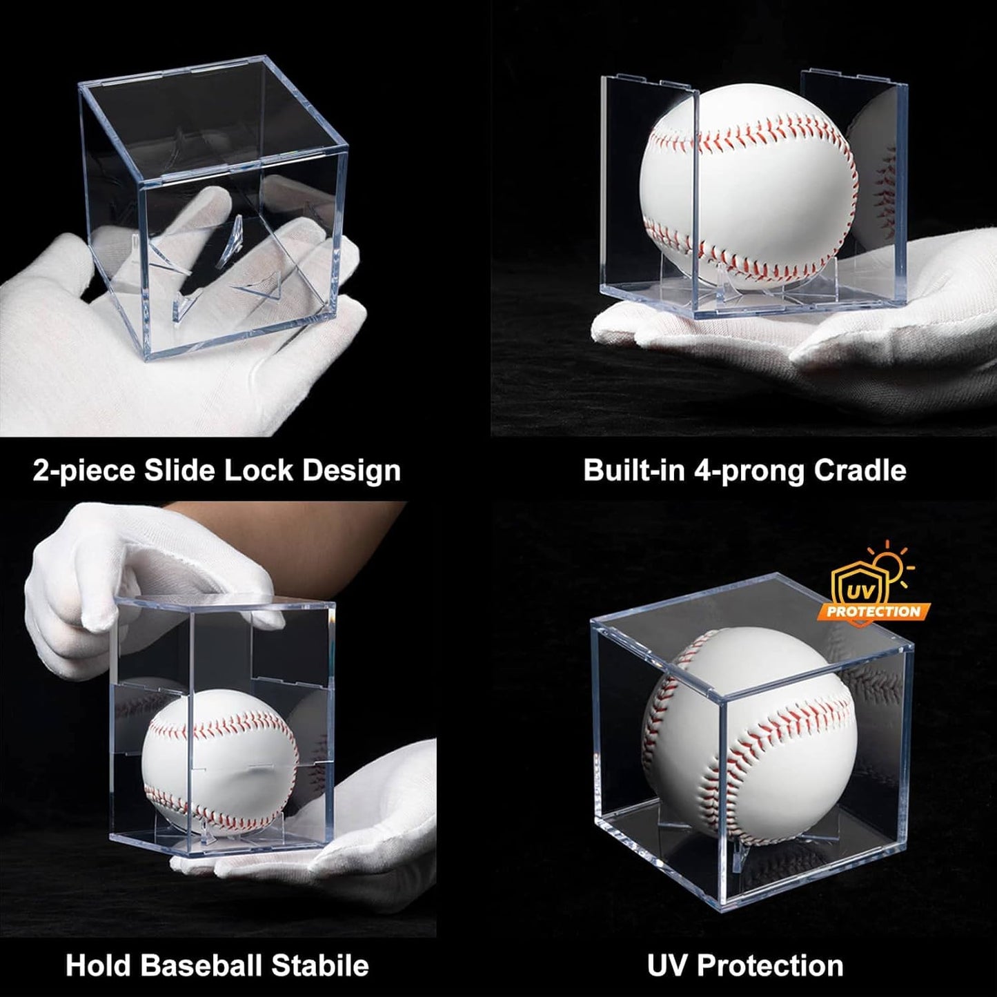 8 Pack Baseball Display Cases - UV Protected Acrylic Square Baseball Holder, Official Size Baseball Display Boxes, Clear Display Cube Baseball Memorabilia Showcase Autographed Ball Protector