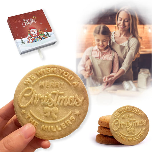 Personalized Christmas Cookie Stamps Customizable Name Cookie Stamps With Handle Cutter For Cookie Baking Decorating Cakes And Handmade Christmas Gifts Perfect (Raised cookie design)