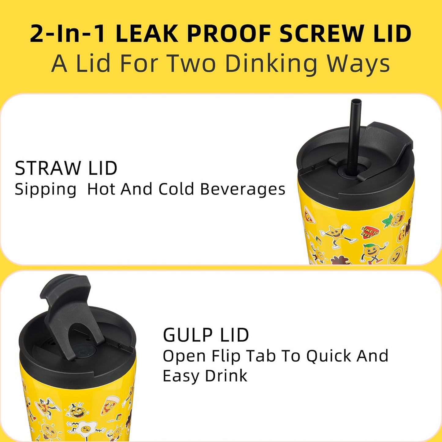 BJPKPK 30oz Insulated Tumbler With lid And Straw Stainless Steel Tumblers Travel Coffee Mug Reusable Thermal Cup,Hawaii Fruits-Yellow (Pack of 2)