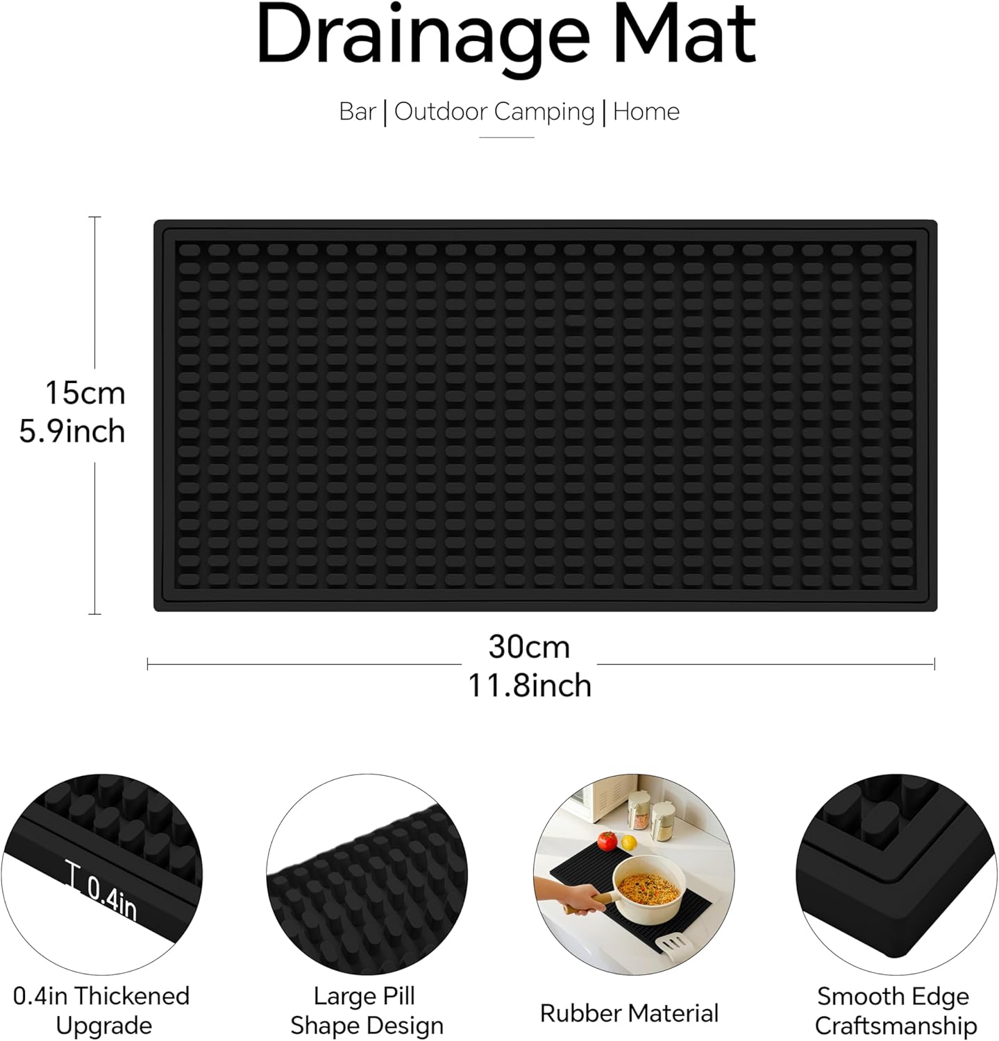2 Pack Bar Mat, Drying Mat Household Bar Tools,Black Cocktail Bar Mat 5.9''X12''，Suitable for Bar, Outdoor Camping, Home Bar Bar Mat