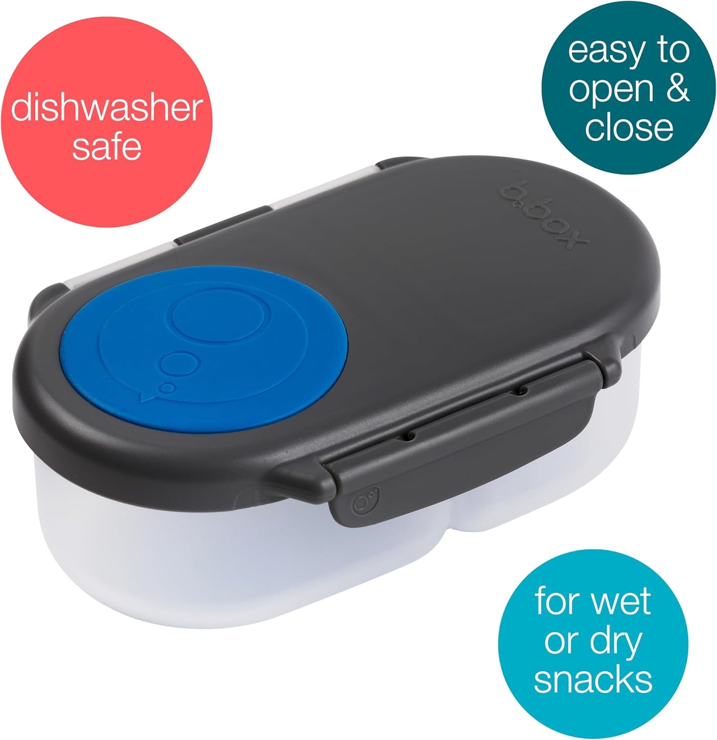 b.box Snack Box for Kids & Toddlers: 2 Compartment Snack Containers, Mini Bento Box, Lunch Box. Leak Proof, BPA free, Dishwasher safe. School Supplies. Ages 4 months+ (Blue Slate, 12oz capacity)