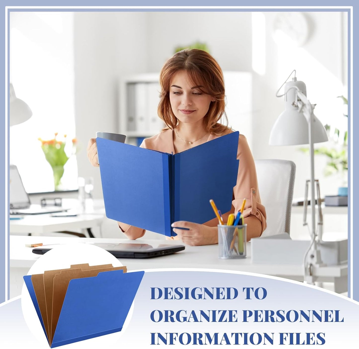 24 Pcs Classification Folders Letter Size, Back to School Supply for Teacher, Student, 3 Dividers Pressboard File Folder Bulk with 2 Fasteners, 3.5 Inch Expanding File Organizer (Dark Blue)