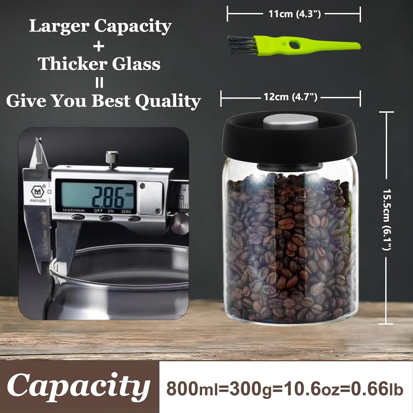 Vacuum Glass Jar with Airtight Lid,27floz/800ml Borosilicate Glass Coffee Canister Container,Perfect for Coffee Beans & Grounds,Loose Leaf Tea,Candy,Sugar,Nuts,Spices