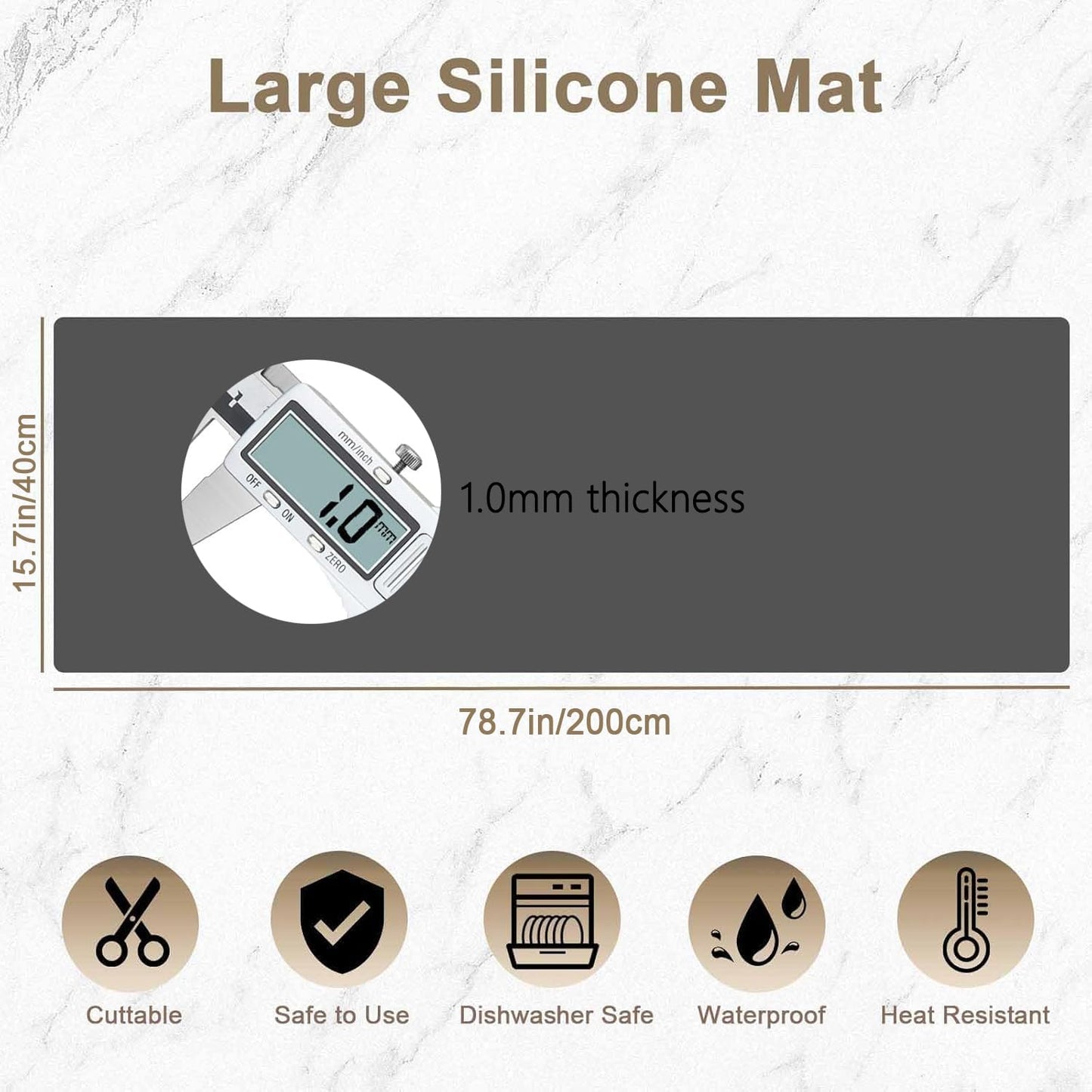 78.7" x 15.7" Large Silicone Mats for Kitchen Counter, Large Heat Resistant Countertop Protector Mat, Non-Slip Waterproof Craft Mat, Dark Gray