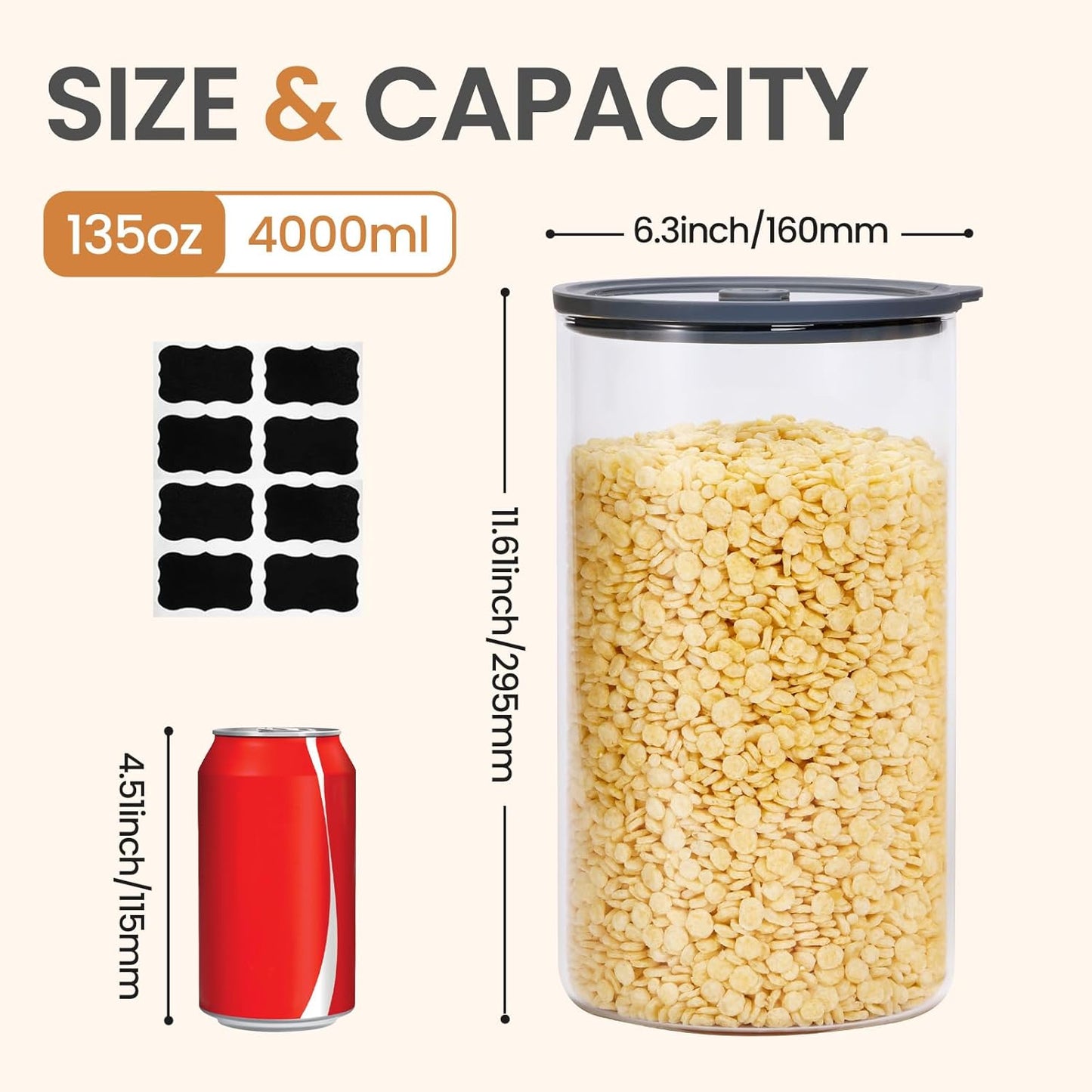 Extra-Large Glass Flour and Sugar Storage Containers with Airtight Lids, 1-Gallon(135oz)Big Glass Food Canister Jars with Lid,Kitchen Organization Jar Sets Perfect for Cookies,Cereal and Eggs