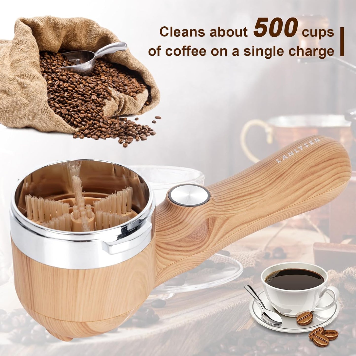 58mm Espresso Coffee Machine Cleaning Brush Wood Grain Color Espresso Machine Electric Cleaning Brush 360°Totally Enclosed for E61, Flair 58, ECM, Rocket, Sanremo, Synesso, Slayer, VBM