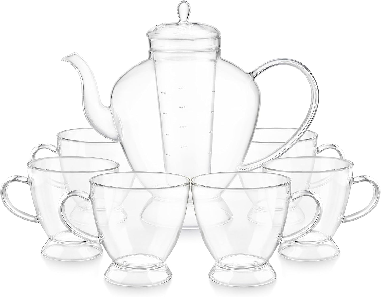 Teabloom Grand Bouquet Borosilicate Glass Tea Set for Six – Elegant 50oz Teapot with Microdot Infuser & Six 8oz Teacups – A Pure & Immersive Tea Experience – Tea Purist's Choice