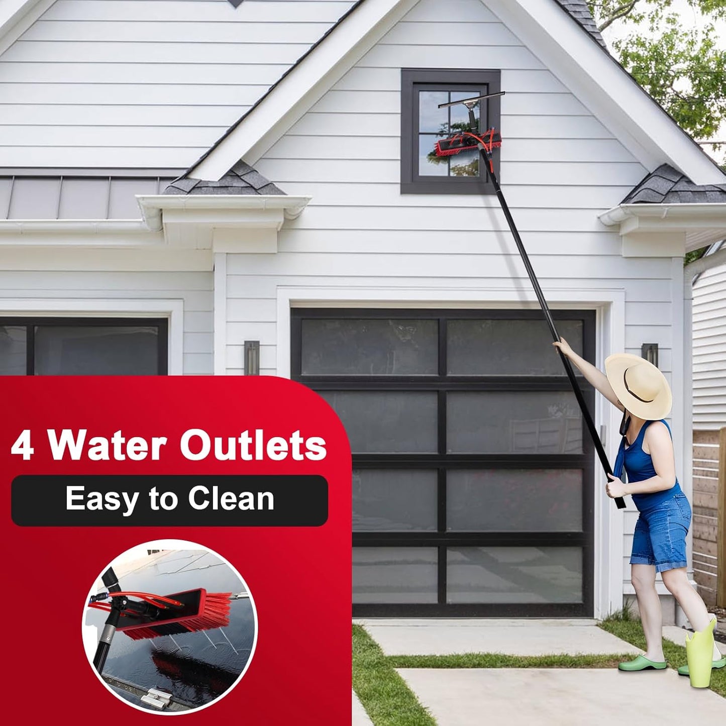 26ft Water Fed Pole Kit, Rotatable Solar Panel Cleaning Brush & Squeegee, 2 Dusting Brushes, Extendable Black Lightweight Pole for Roof Window