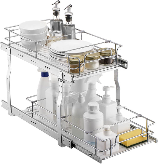 VEVOR Pull Out Cabinet Organizer, 12"W x 21"D Heavy Duty Slide Out Pantry Shelves, Chrome-Plated Steel Roll Out Drawers, Sliding Drawer Storage for Home, Inside Kitchen Cabinet, Bathroom, Under Sink