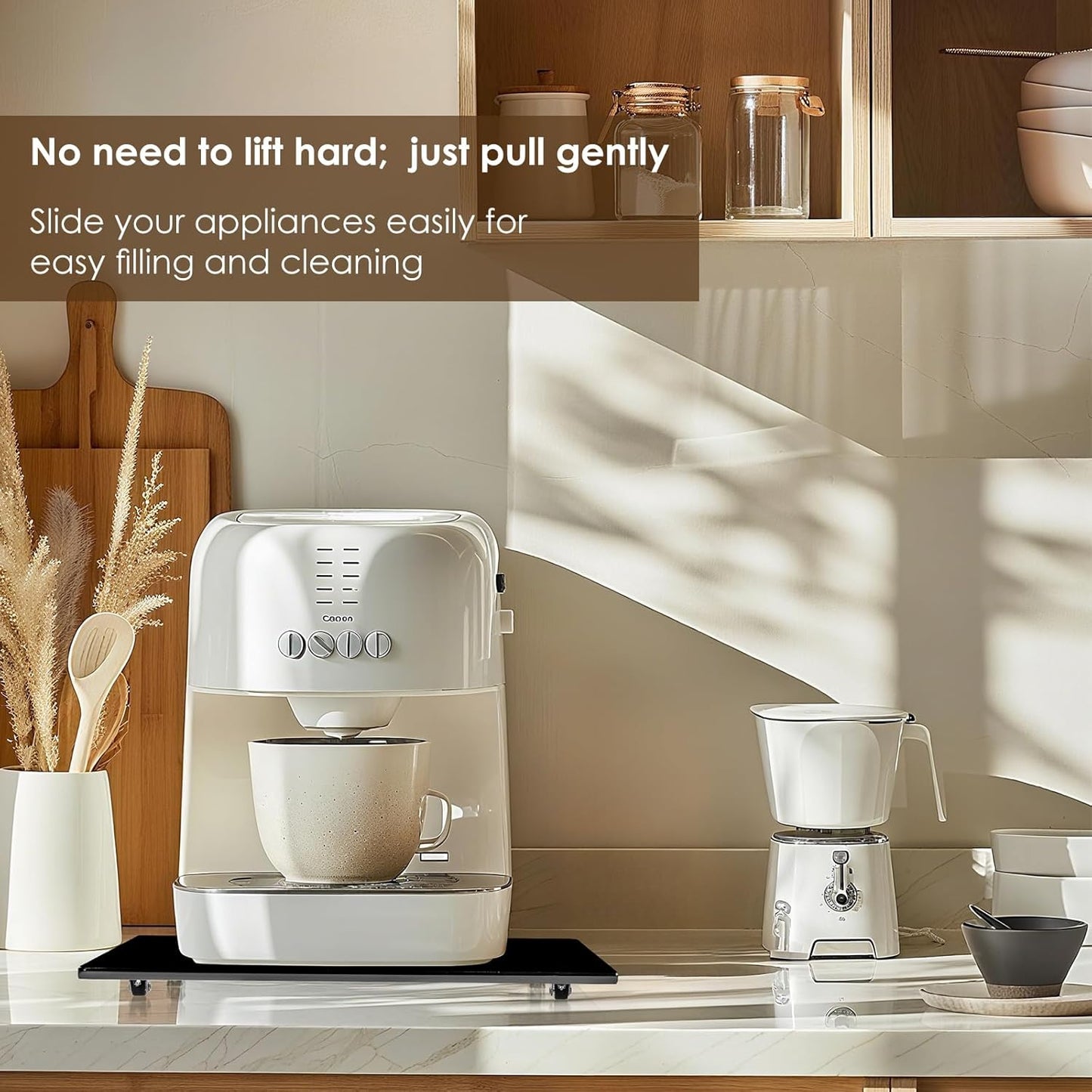 Appliance Sliders for Kitchen Appliances, Sliding Tray for Coffee Maker, Espresso Machines, Mixers Sturdy Kitchen Aid Sliders for Mixer - Duty Equipment with Rubber Wheels - 9.8" x 14" (Black)