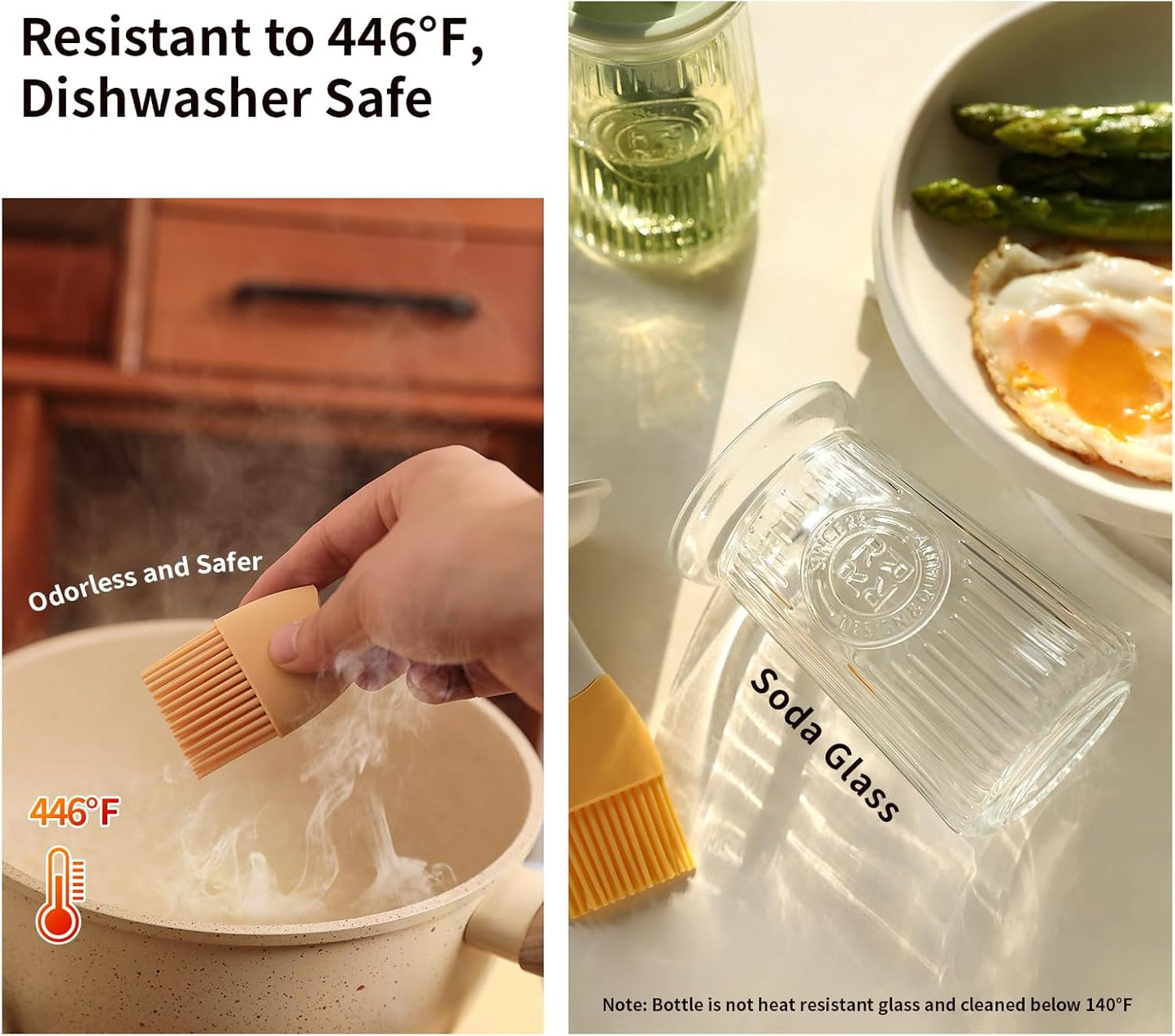 Oil Dispenser with Brush - Glass Olive Oil Dispenser for Kitchen, 3 IN 1 Oil Dispenser Bottle with Silicone Basting Brush for Cooking Vinegar Sauce BBQ Grill Frying (Green/White)