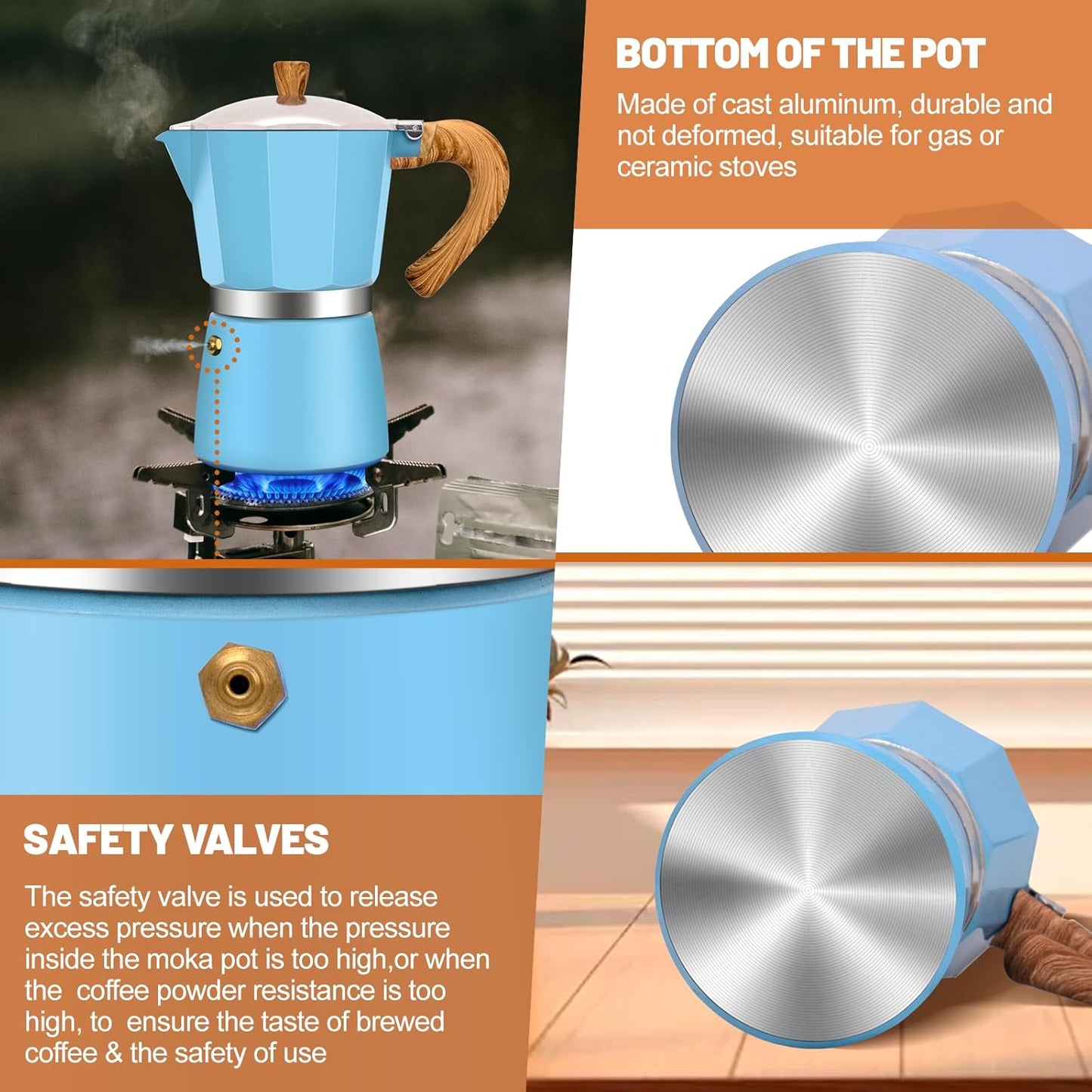 6 Cup Aluminum Espresso Stovetop Moka Pot Express Coffee Maker Percolator Italian Classic Mocha Coffee Machine for Italian and Cuban Cafe Brewing for Home & Camping 300ml 10oz