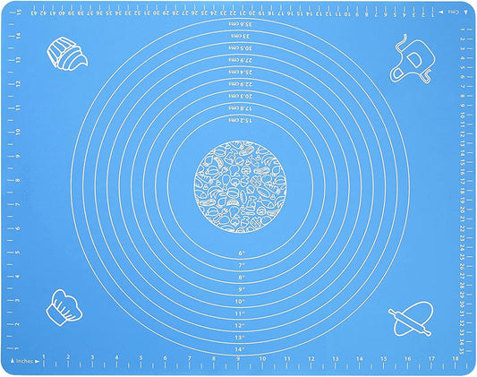 Silicone Baking Mat for Pastry Rolling Dough with Measurements,19.7" x 15.7" BPA Free Non stick and Non Slip Blue Table Sheet Baking Supplies for Bake Pizza Cake