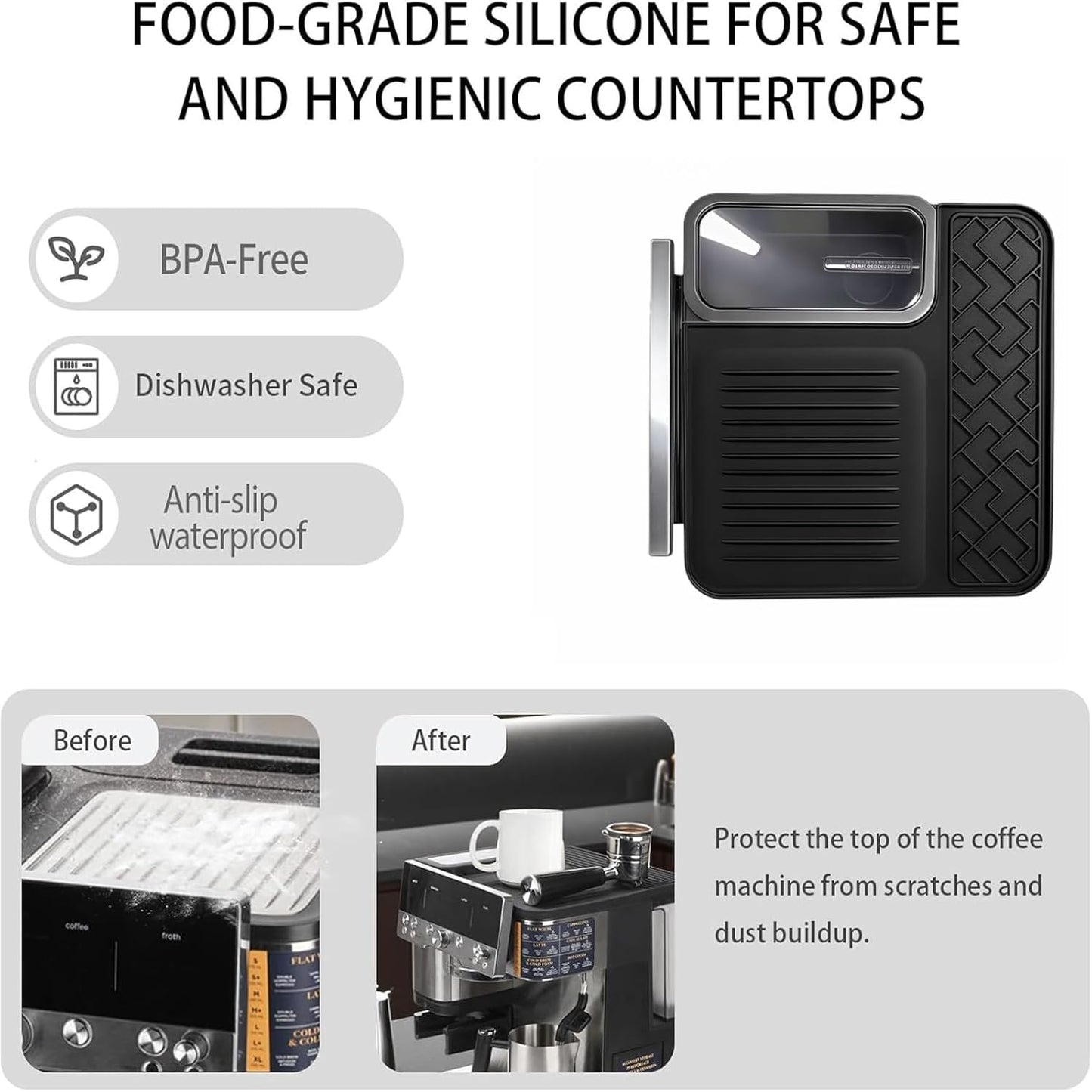 Compatible Top Mat for Ninja Luxe Cafe Espresso Machine ES601 & ES701 – Food-Grade Silicone, Non-Slip Waterproof, Protects Top Surface, Ninja Coffee Maker Accessories