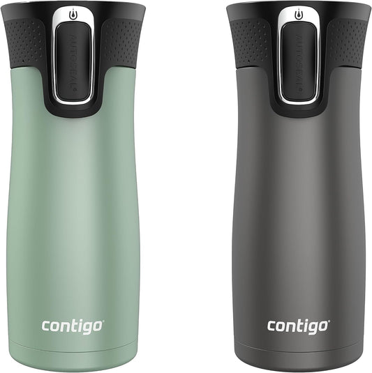 Contigo West Loop 2.0 Leak-Proof Spill-Proof Insulated Stainless Steel Travel Mug, 16oz., 2 Pack, Agave Metallic & Sake Metallic