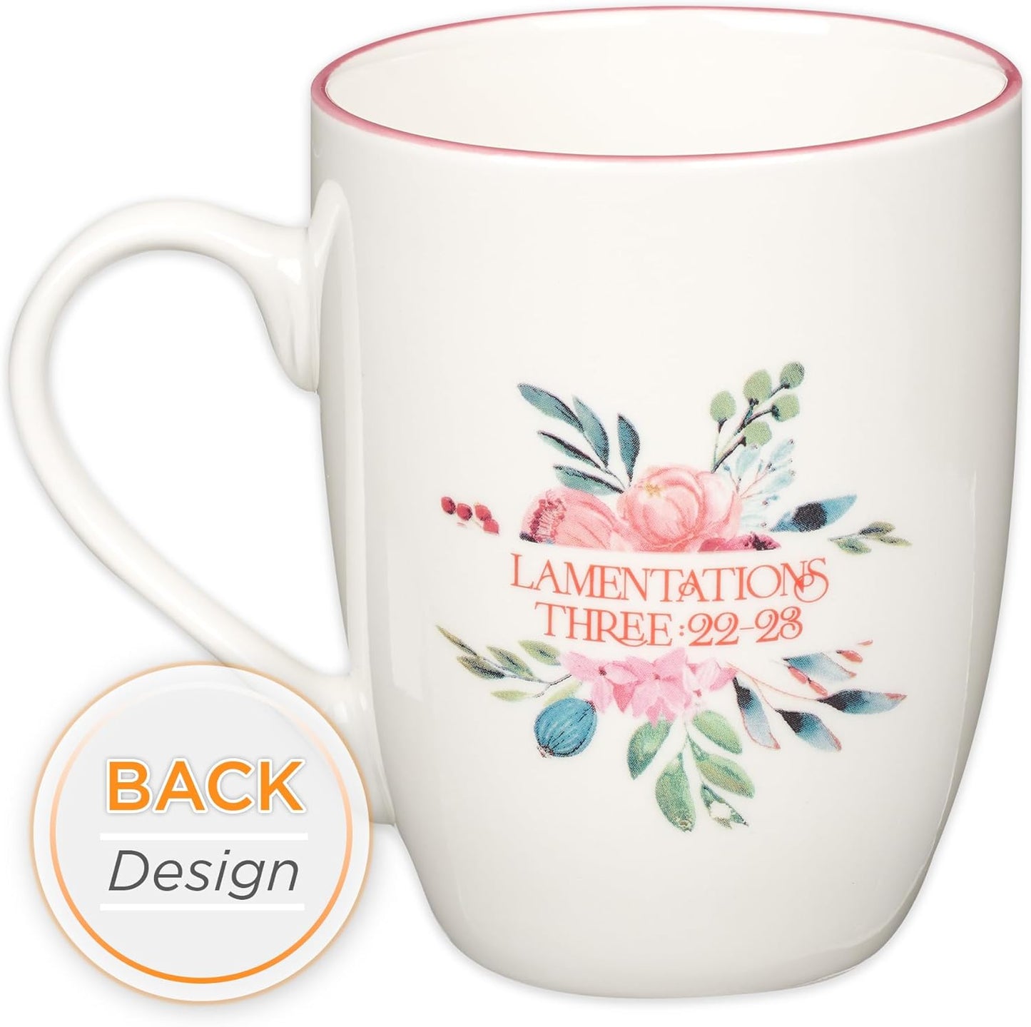Christian Art Gifts Inspirational Ceramic Coffee & Tea Mug for Women: Mercies are New Every Morning Encouraging Bible Verse, Microwave & Dishwasher Safe Novelty Drinkware, White & Pink Floral 12 oz.