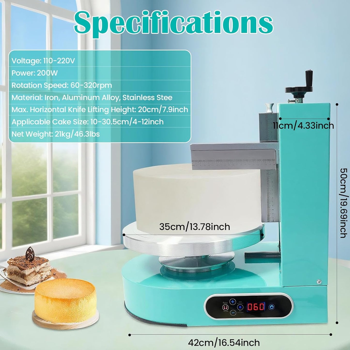 Cake Decorating Machine, Tabletop Cake Frosting Machine for 4-12inch Cakes, Cream Spreading Automatic Frosting Turntable with Graduated Scraper, for Cake Shops, Dessert Shops, Households