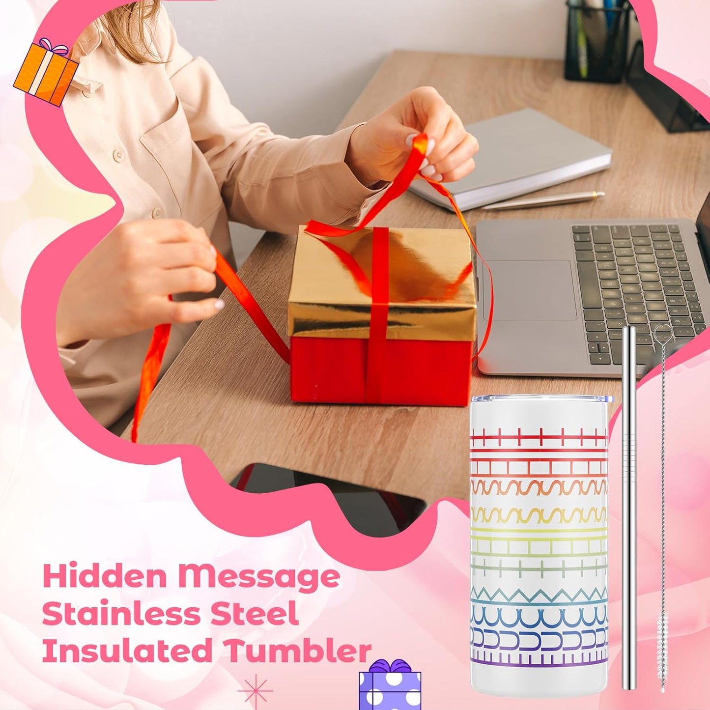 Geiserailie Hidden Message Tumbler Coffee Travel Insulated Mug Skinny Tumbler with Lid and Straw Gift Cup for Bestie Friend Coworker(16 oz)